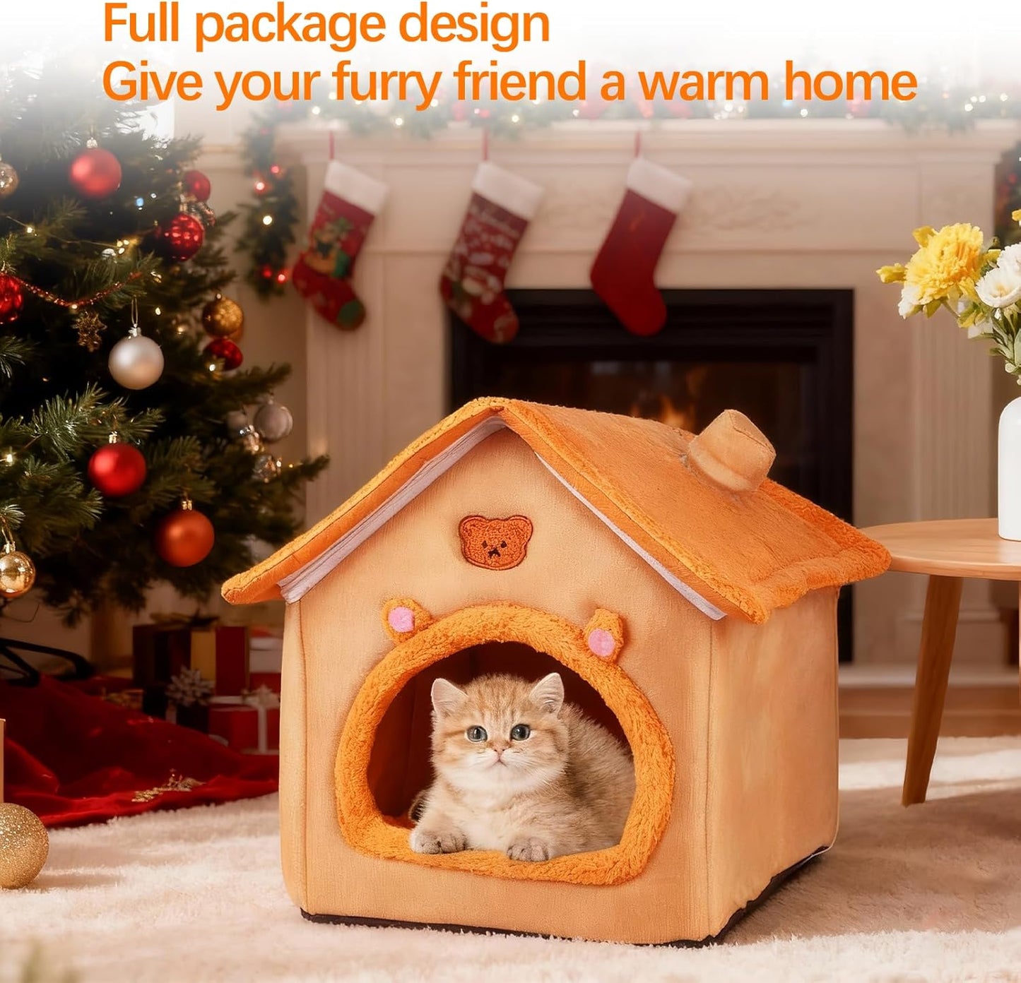 Heating Inside Cat&Dog House Heated Pet Indoor Heated Kitty House Bed(A Nest Box and A Heating Pad)