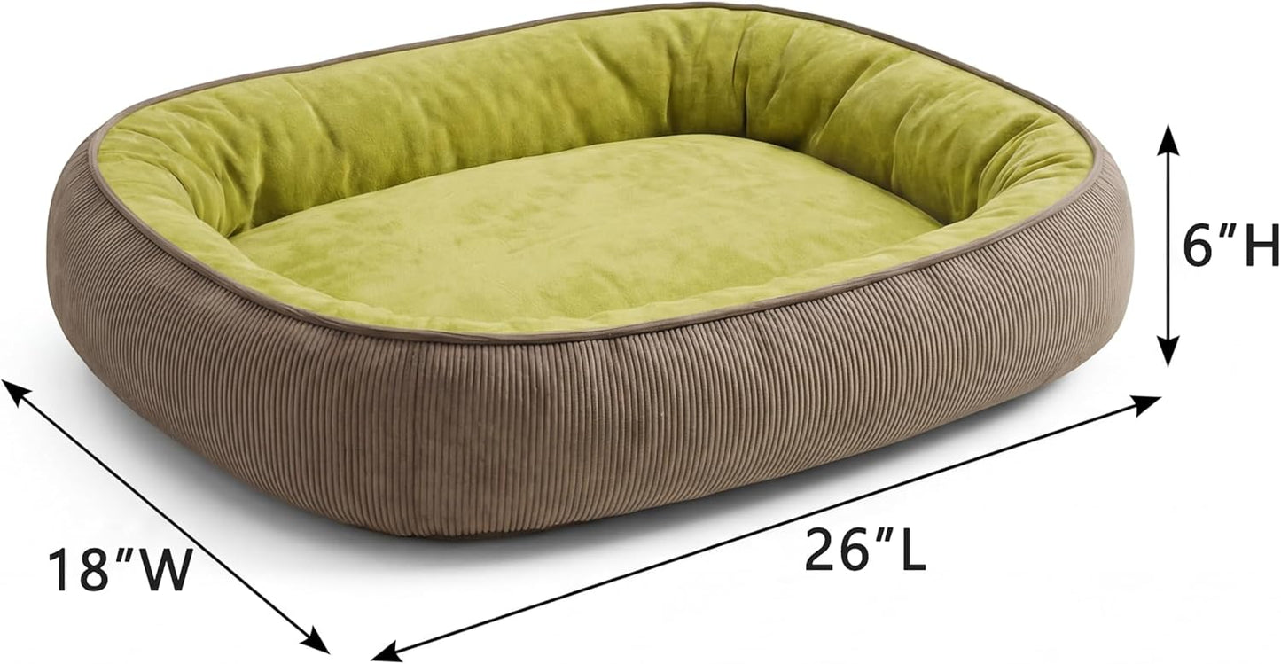 Calming Dog Bed for Medium Dogs 26"x18" - Orthopedic Washable Pet Bed with Anti-Slip Bottom, Indoor Soft Cat Bed with Removable Cover (Lime Green)