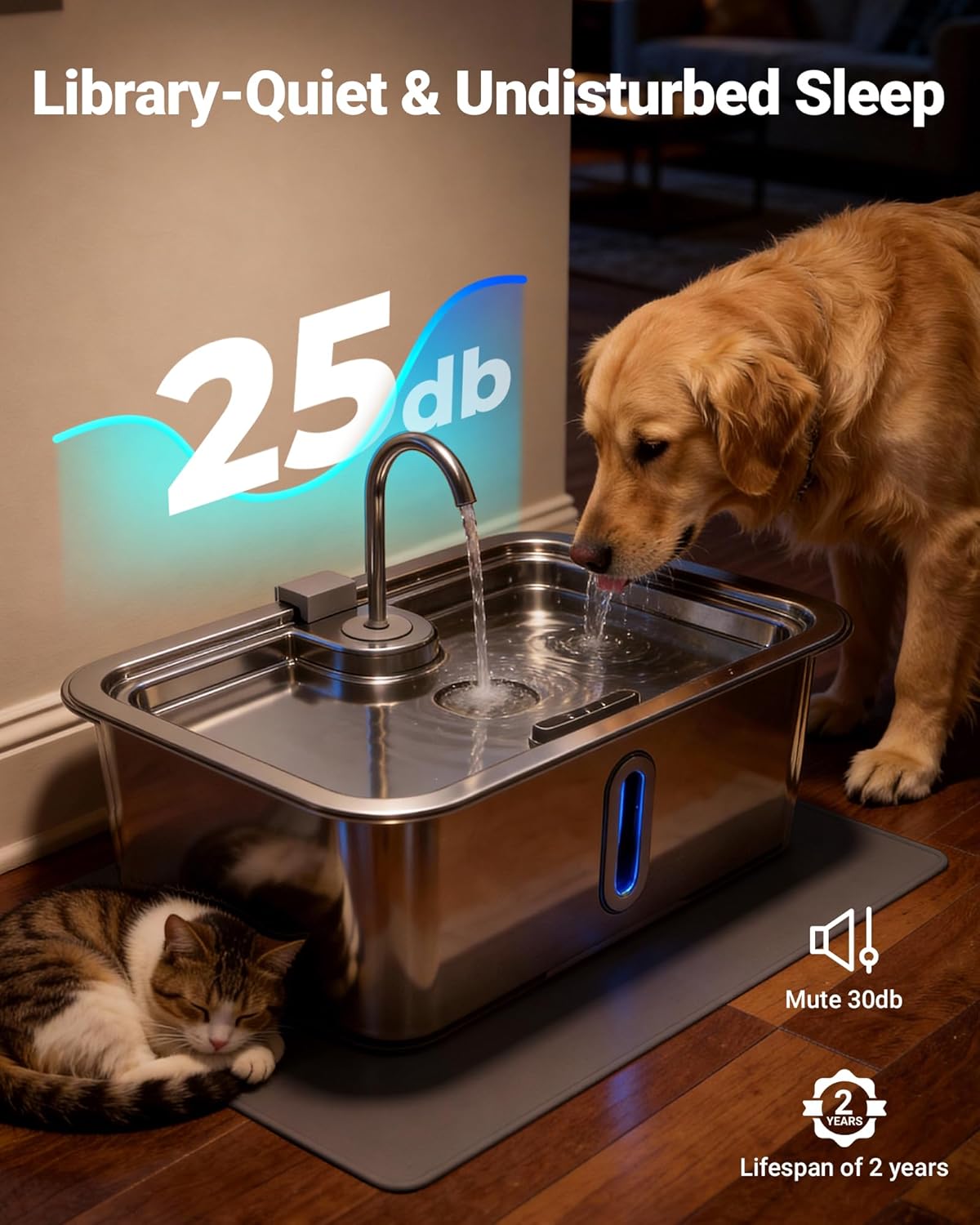 15L/3.96Gal Extra Large Dog Water Fountain Bowl with Visual Alert, Pet Feeding Mat and 3 Filters Kit, Automatic Water Dispenser for Dogs Cats