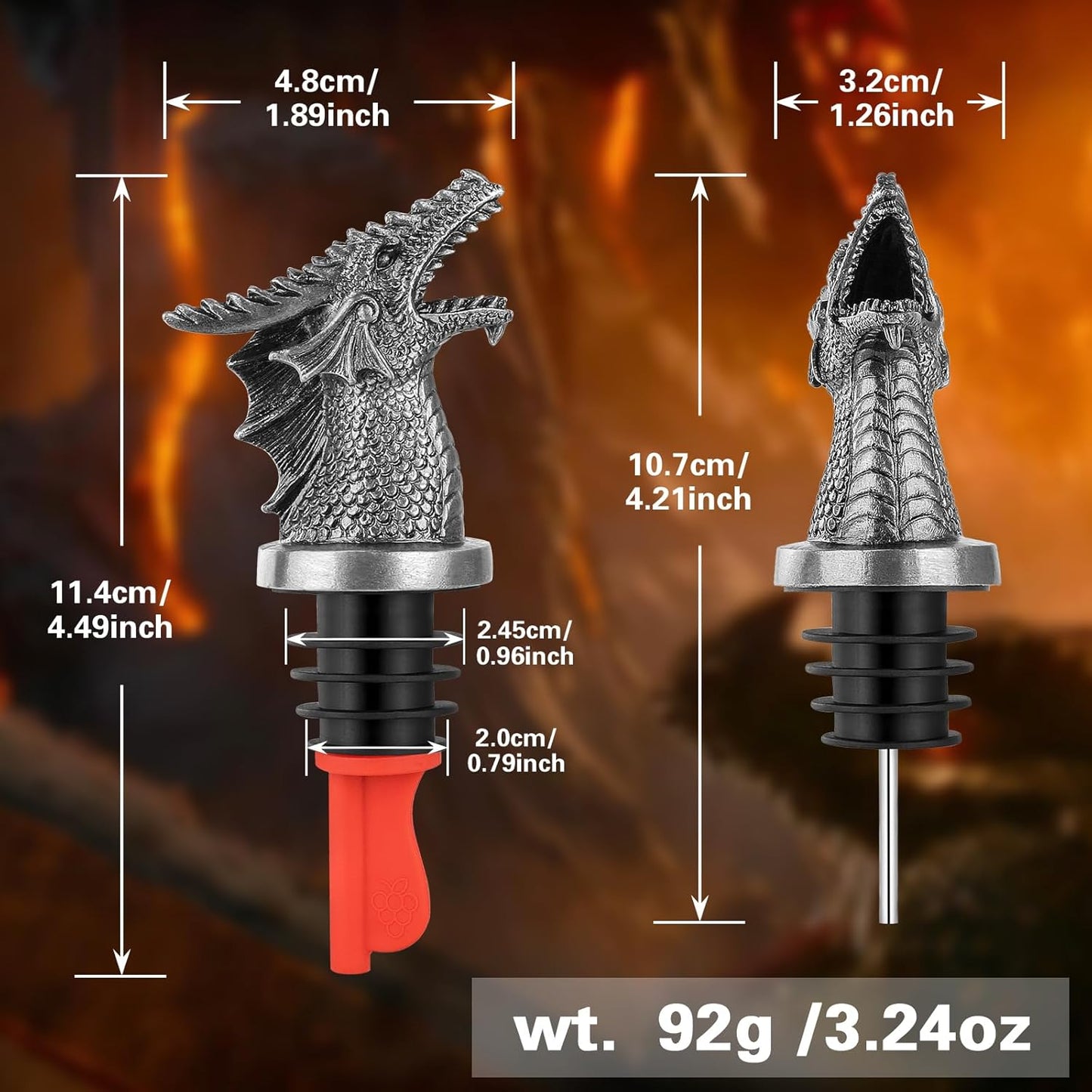 Dragon Head 2-In-1 Wine Bottle Pourer and Stopper, Gifts for Men Women Dragon Fans, Liquor Bottle Pourers Spout for Alcohol Spirits, Wine Accessories, Dark Silver