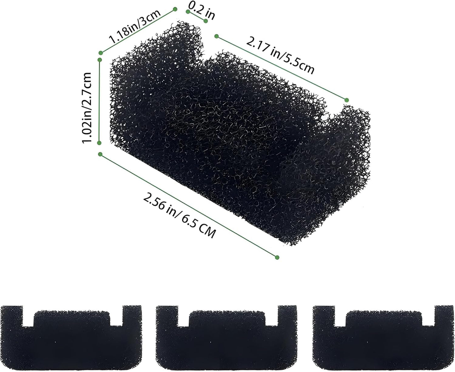 6 Pack Replacement of Cat Fountain Pump Sponge Filters, Compatible with DC-DR-160 Cat Fountain Pump, Fits 67oz/2L & 81oz/2.4L Stainless Steel Pet Fountain (Pump Not Included)