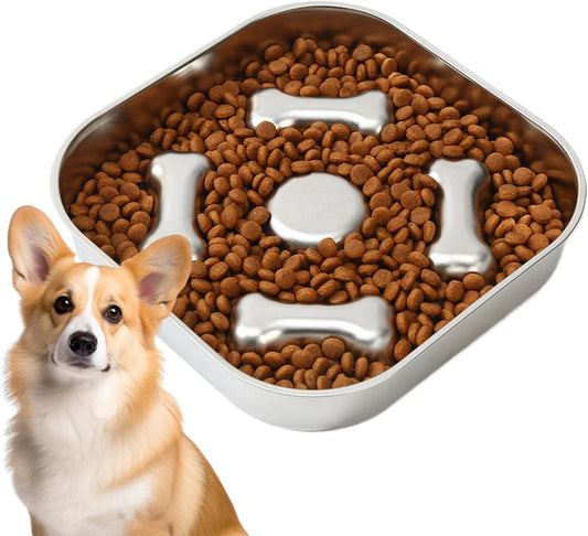 Puppy Slow Feeder Bowl - Stainless Steel Pet Puzzle Dish - Slow Feeder Dog Dishes Large Breed - for Small Medium Large All Breeds Wet Dry Food Indoor Home Outdoor