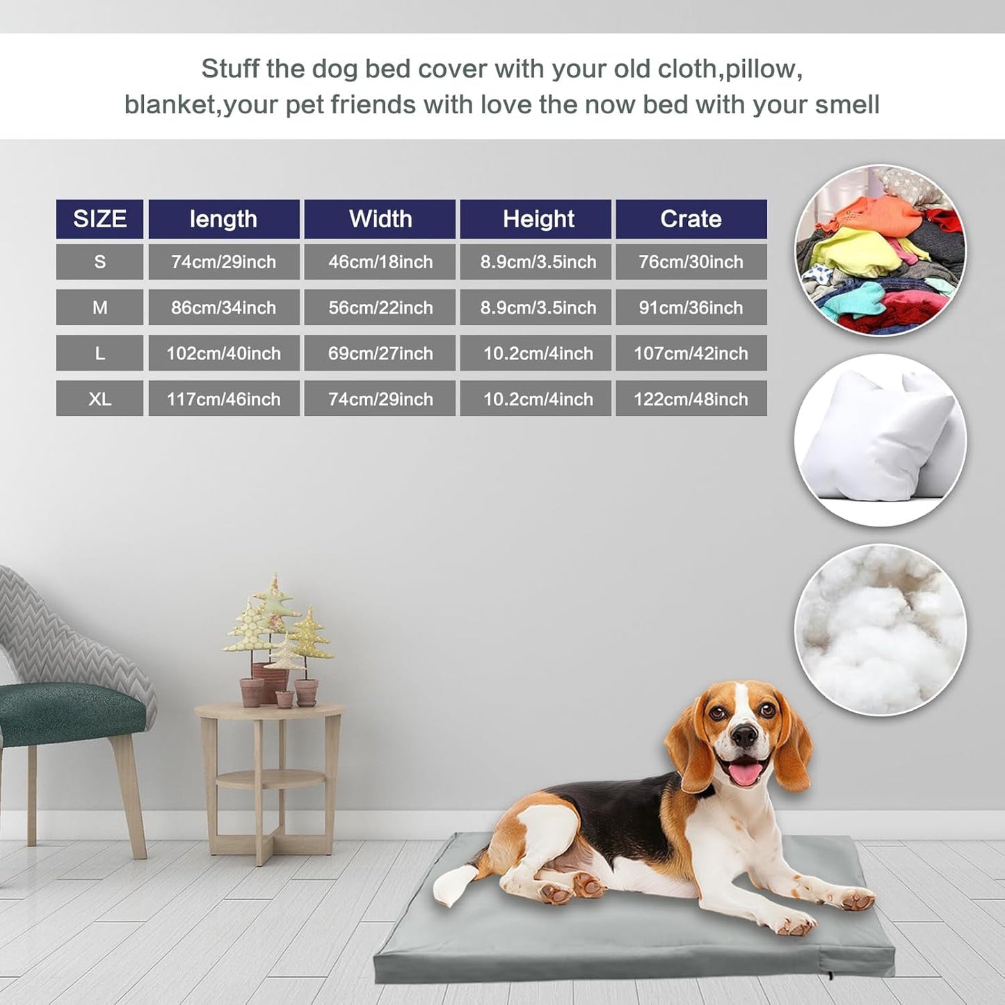 Waterproof Dog Bed Cover with Zipper, Washable Pet Hair Easy to Remove Fluffy Dog Bed Replacement Cover, Removable Puppy Pet Bed Cover for Dog CAE, Cover Only (Gray, Medium)