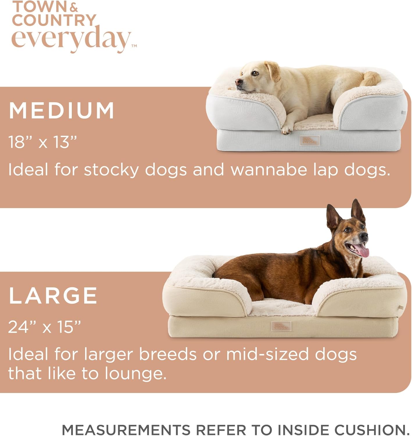 Town & Country Everyday CuddleTown 편안한 솔리드 볼스터 소파 반려동물 침대, 지지력 및 진정 계란 상자 폼, 미끄럼 방지 바닥, 세탁기 세탁 가능한 커버, 그레이, 미디엄 71.1cm x 58.4cm x 20.3cm(28x23x8인치)