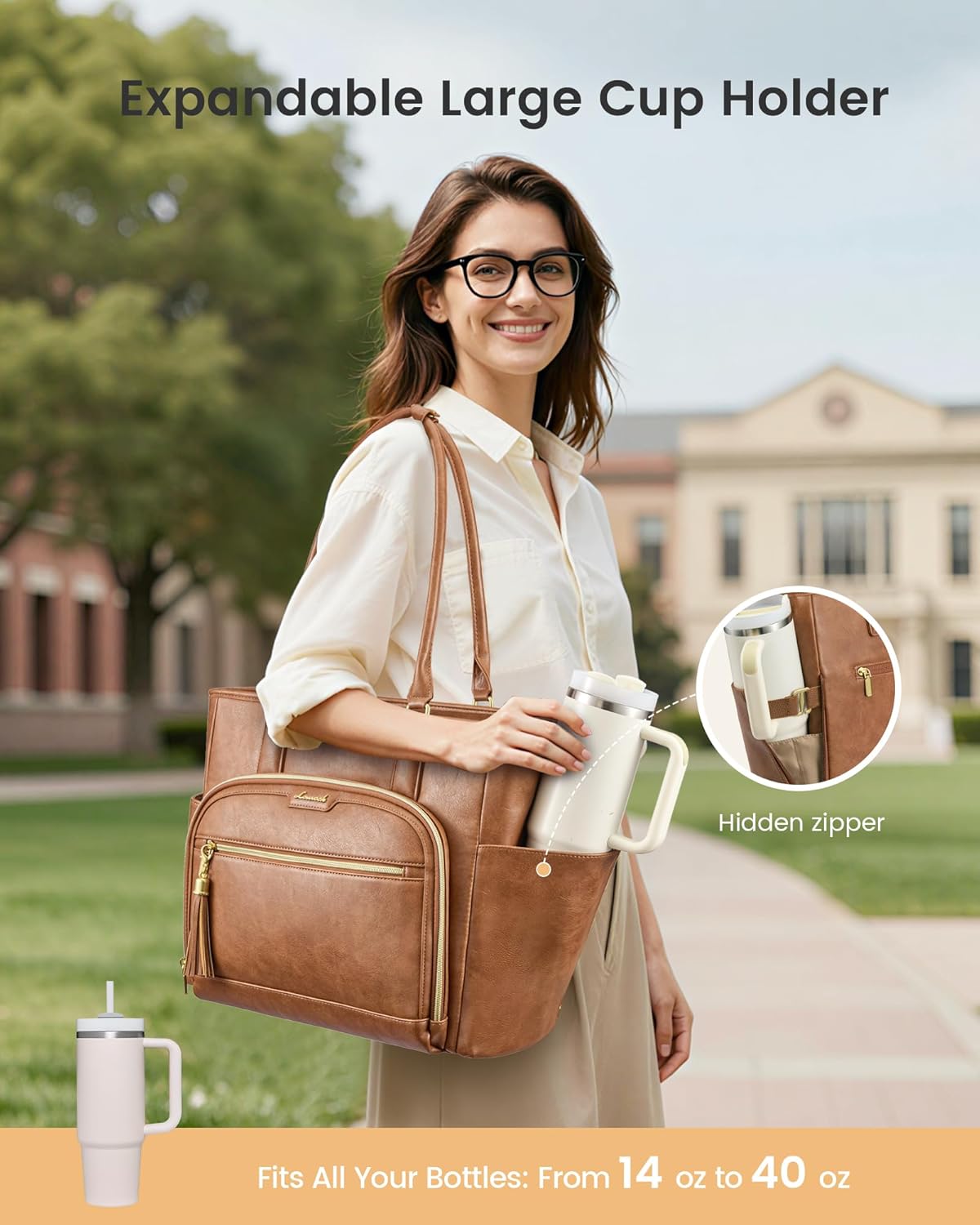 LOVEVOOK Laptop Tote Bag for Women Work, Vintage Leather Teacher Nurse Bag with Large Cup Holder, Bible Handbag Purse GIfs, Waterproof Professional Computer Briefcase for Business Office, 17 Inch