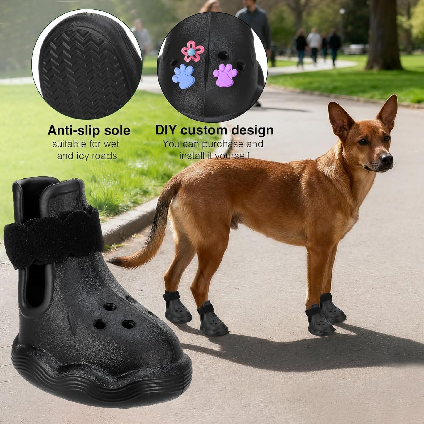 Dog Shoes for Hot Pavement & Snow - Waterproof, Non-Slip Dog Booties with Adjustable Straps. Breathable & Easy-Clean Paw Protectors, Easy ON/Off for Beach, Hiking All Seasons (Black, XL)