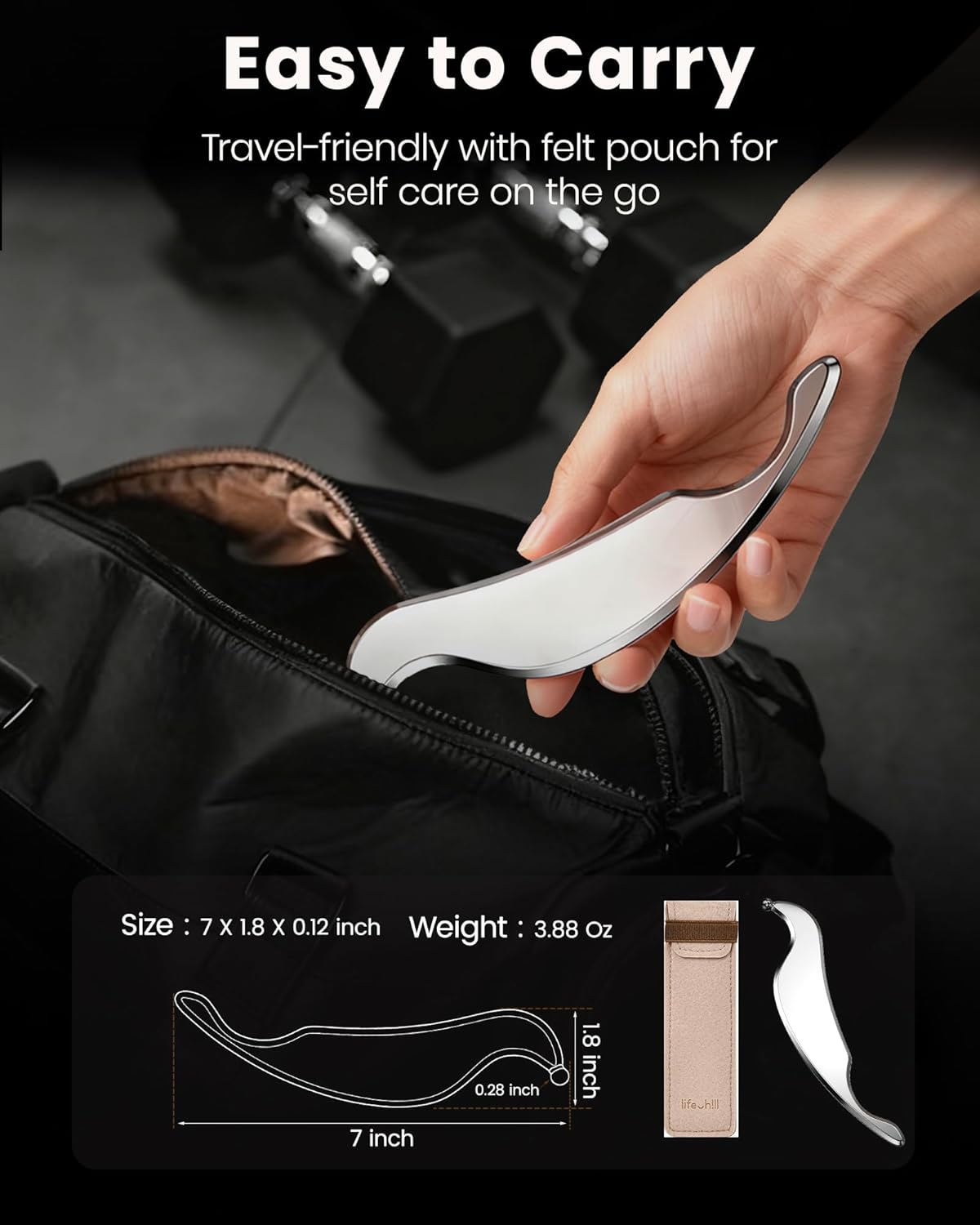 lifechill 3-in-1 Stainless Steel Gua Sha Tool, Professional Trigger Point Massage Tools & Fascia Release Scraper for Muscle Pain Relief of Neck, Shoulder, Leg & Body