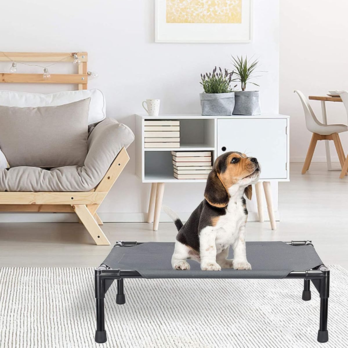 PRETYZOOM Elevated Dog Cot Washable Pet Sleeping Bed Detachable Grey M Size Moisture Resistant Four-Season Pet House Comfortable Dog Nest for Indoor Use