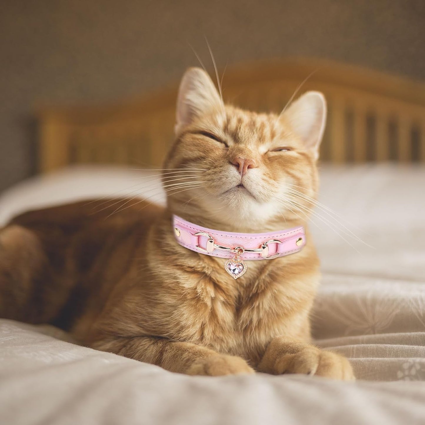 Bling Heart Charm Dog Collar: Pink Adjustable Leather Rhinestones Necklace Collar Pet Accessories for Sizes S Small Medium Dogs,10.6"-13"