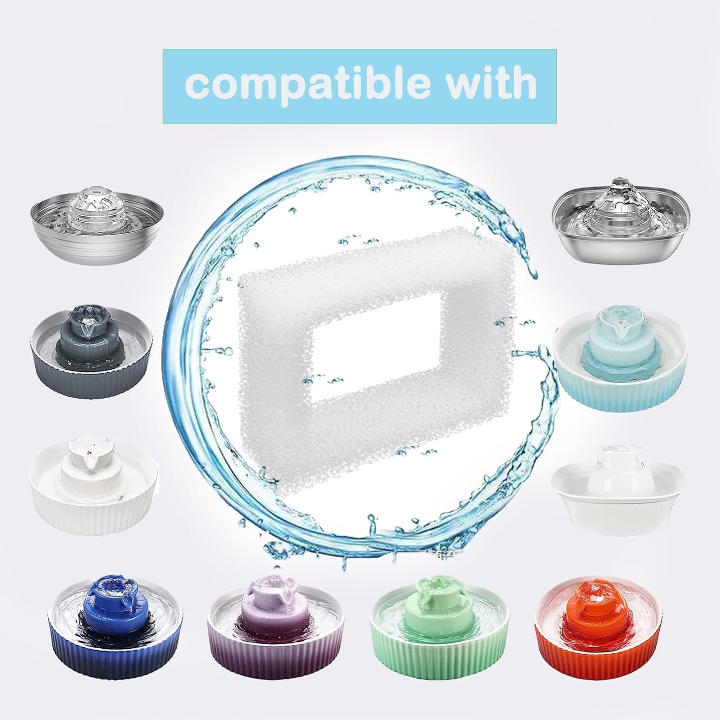 Delapan Cat Water Fountain Filters for 67oz/2L Cup Cake Ceramic Pet Fountain, 8 Pack Pet Replacement Filter Sponges fit DR-DC-160 Water Pump