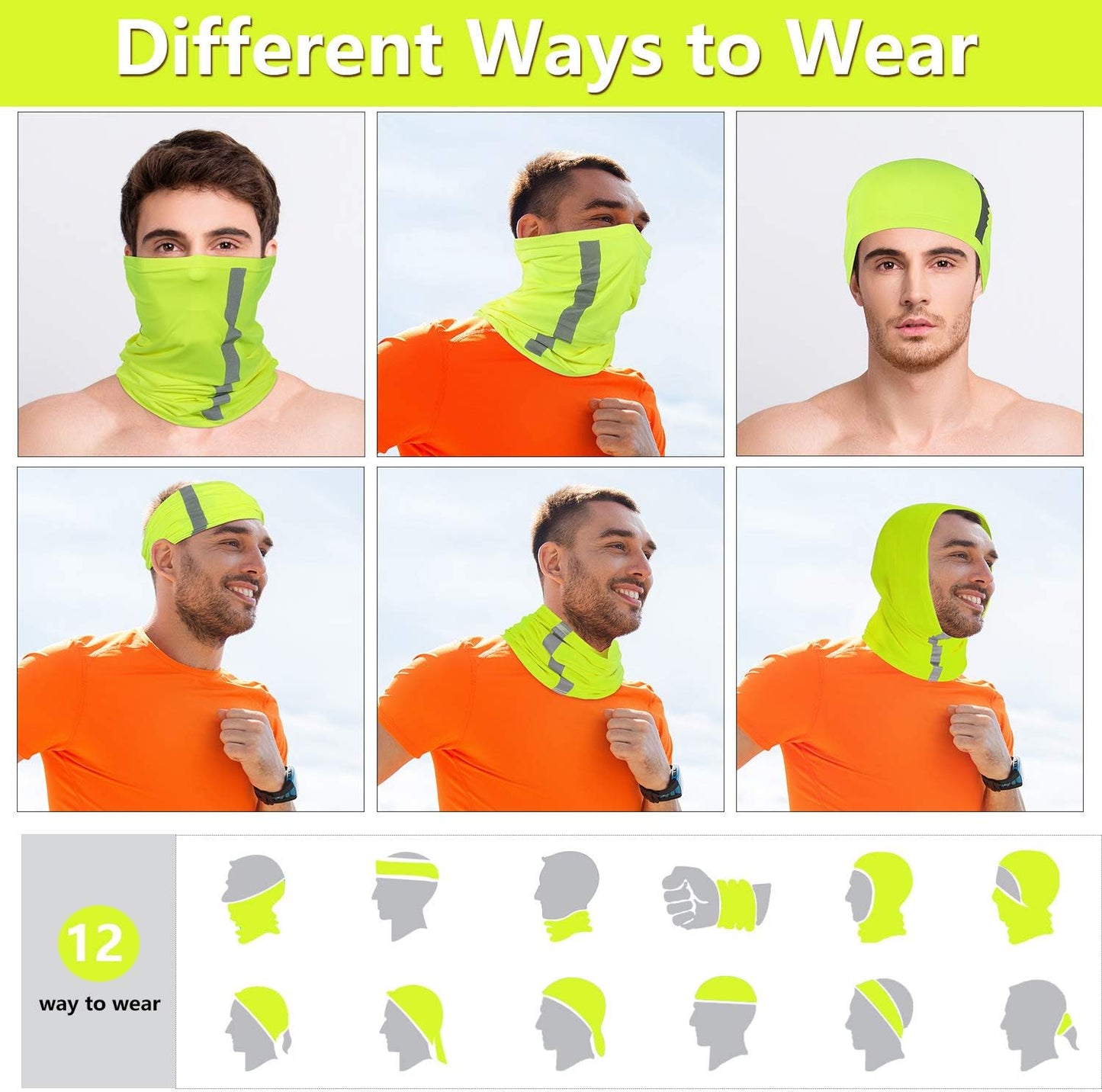 SATINIOR 8 Pcs Neck Gaiter for Men Reflective Face Mask Cover, UV Sun Protection Neon Balaclava Hi Vis Bandana for Work