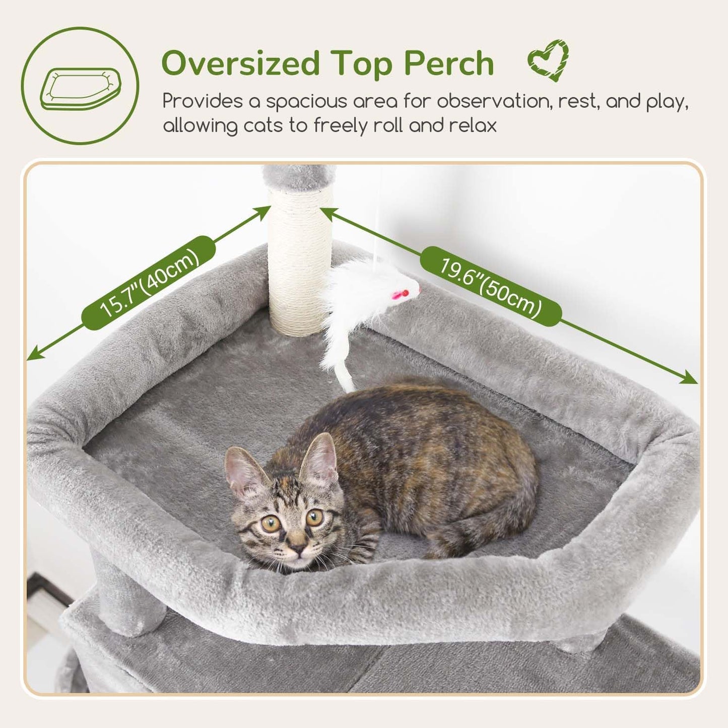 Globlazer Cat Tree for Indoor Cats Large Adult, 74in Tall Cat Tower with Scratching Post, Heavy Duty Cat Tree Tower with 2 Spacious Caves, Oversized Top Perch, Big Hanging Basket, F74B, Light Grey