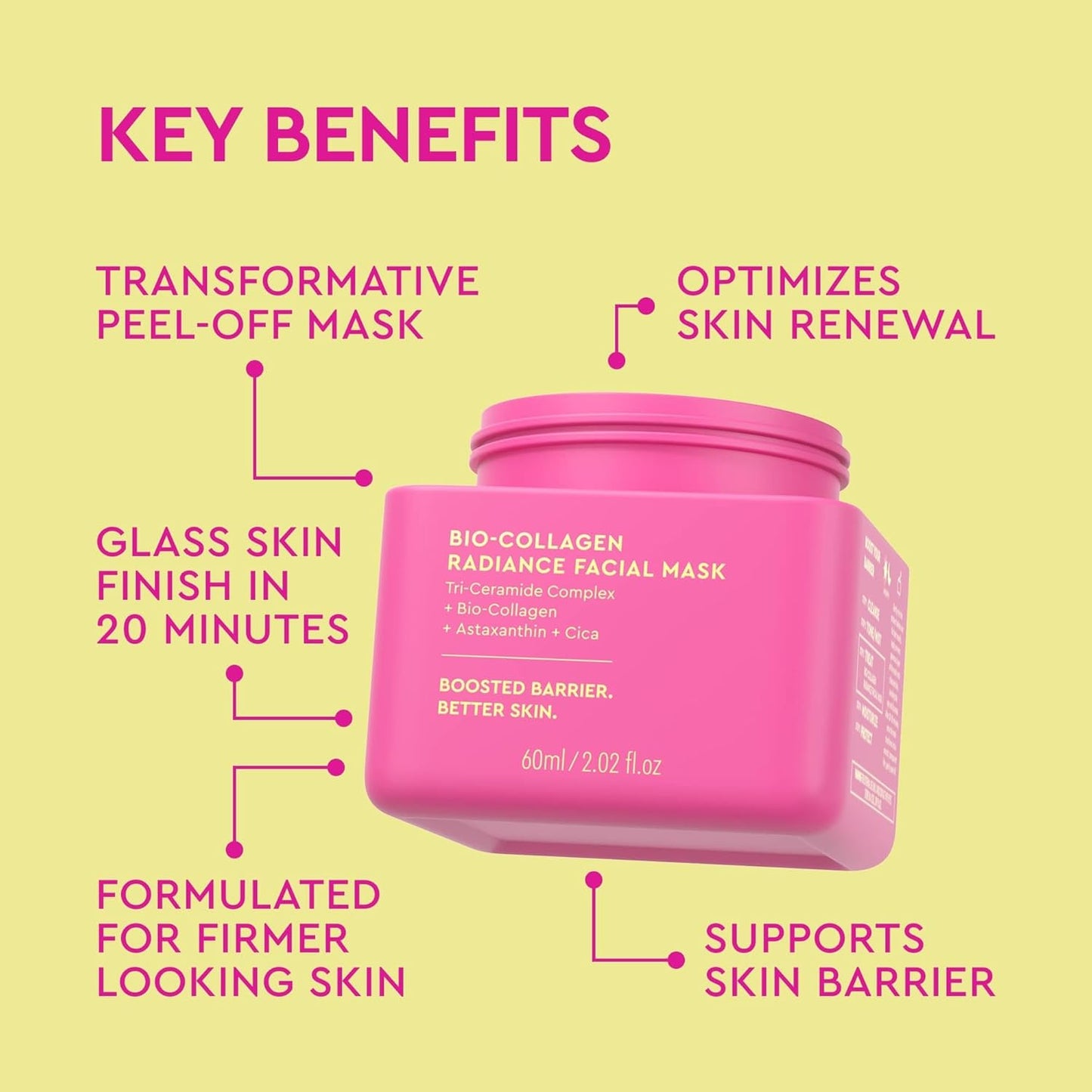 BYOMA Bio-Collagen Radiance Facial Mask - Transformative Liquid Sheet Mask for Glass Skin - Instant radiance, Visibly Improved Elasticity, Reduces Appearance of Wrinkles - Cica & Ceramides, 60mL
