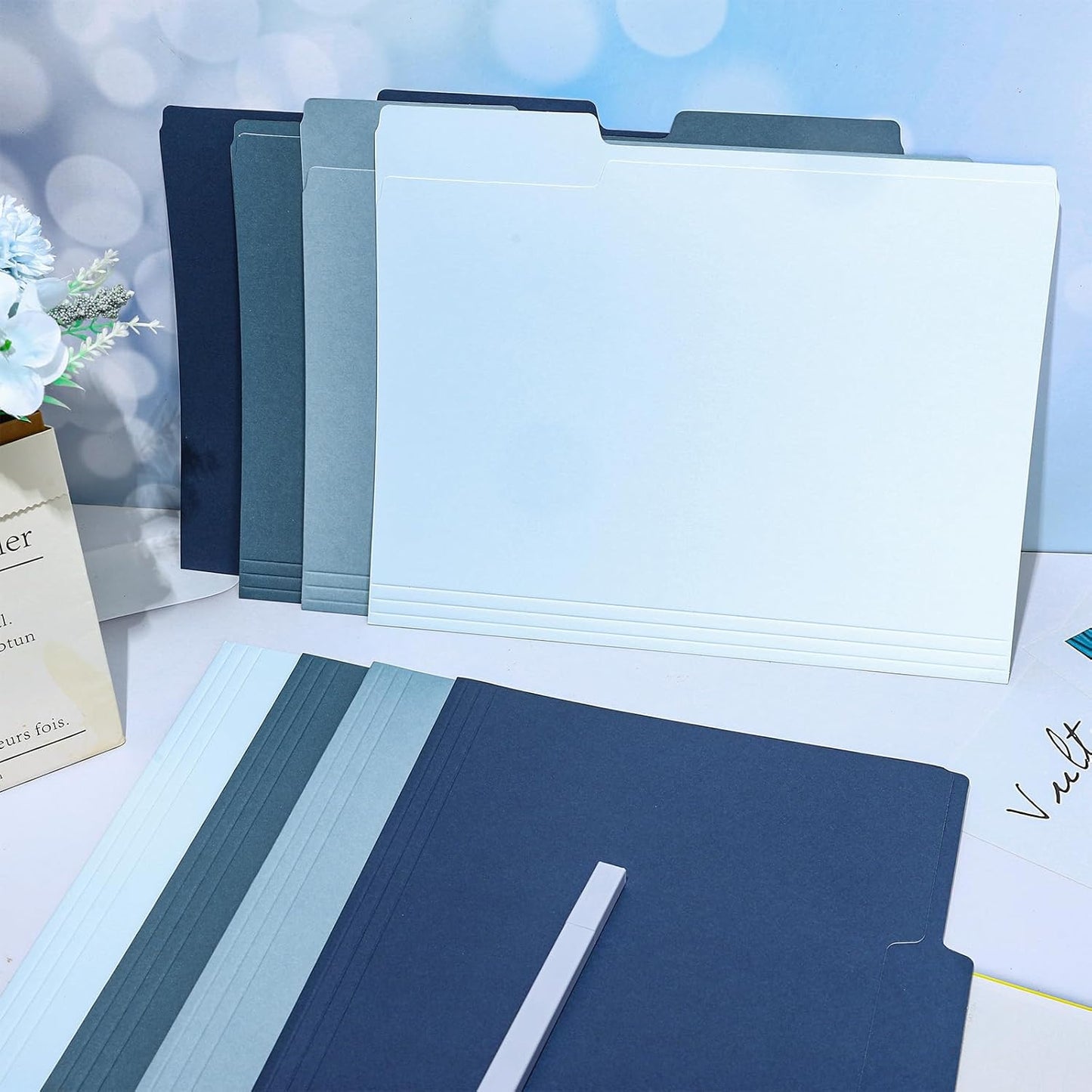 Whaline 24 Pack Dusty Blue File Folders Letter Size Gradient Blue File Pockets with 1/3 Cut Tab 8.9 x 11.6 Inch 4 Colors Documents Folders for Home Office Classroom Supplies