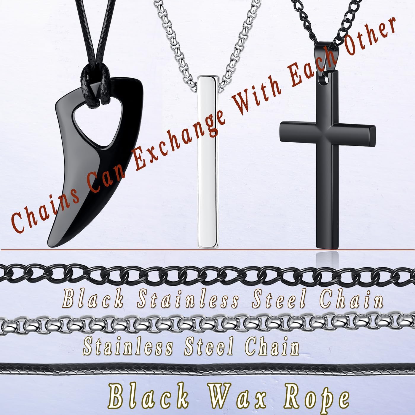MAIBAOTA 8 Pcs Necklace for Men, Mens Necklaces Jewelry Set, Black and Silver Stainless Steel Necklace, Cross Pendant Necklace, 16-24 inches Chain