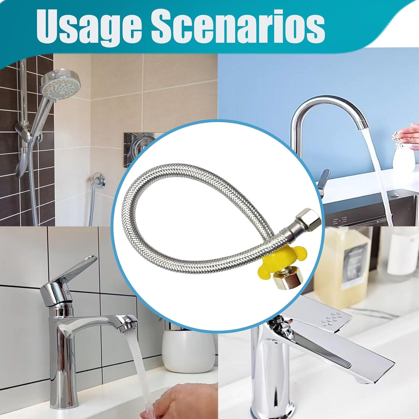 10PK 16 Inch Faucet Supply Lines, 3/8" Comp x 1/2" FIP Sink Hose Faucet Hose Connector, for toilet hose for Bathroom Kitchen Water Supply with Stainless Steel Braided Supply Line & Faucet Hose Wrench