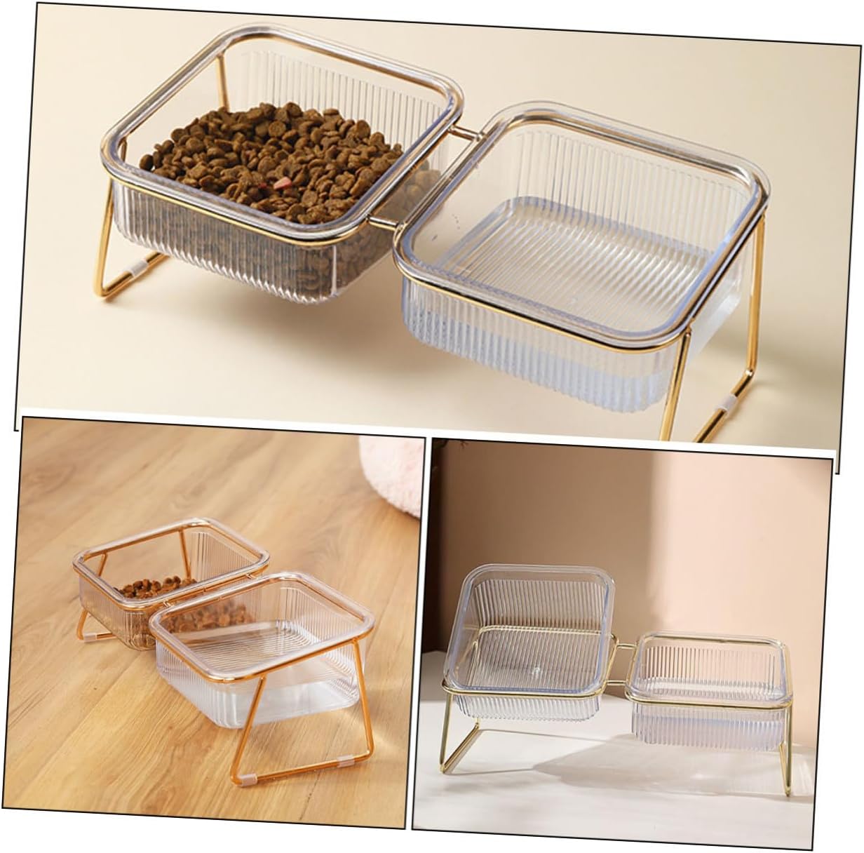 Milisten Elevated Double Raised Cat Bowl with Bowls and Metal Stand, Tilted Design for Spine Protection, Compact Pet Feeding Water Dish for Indoor Cats and Small Dogs
