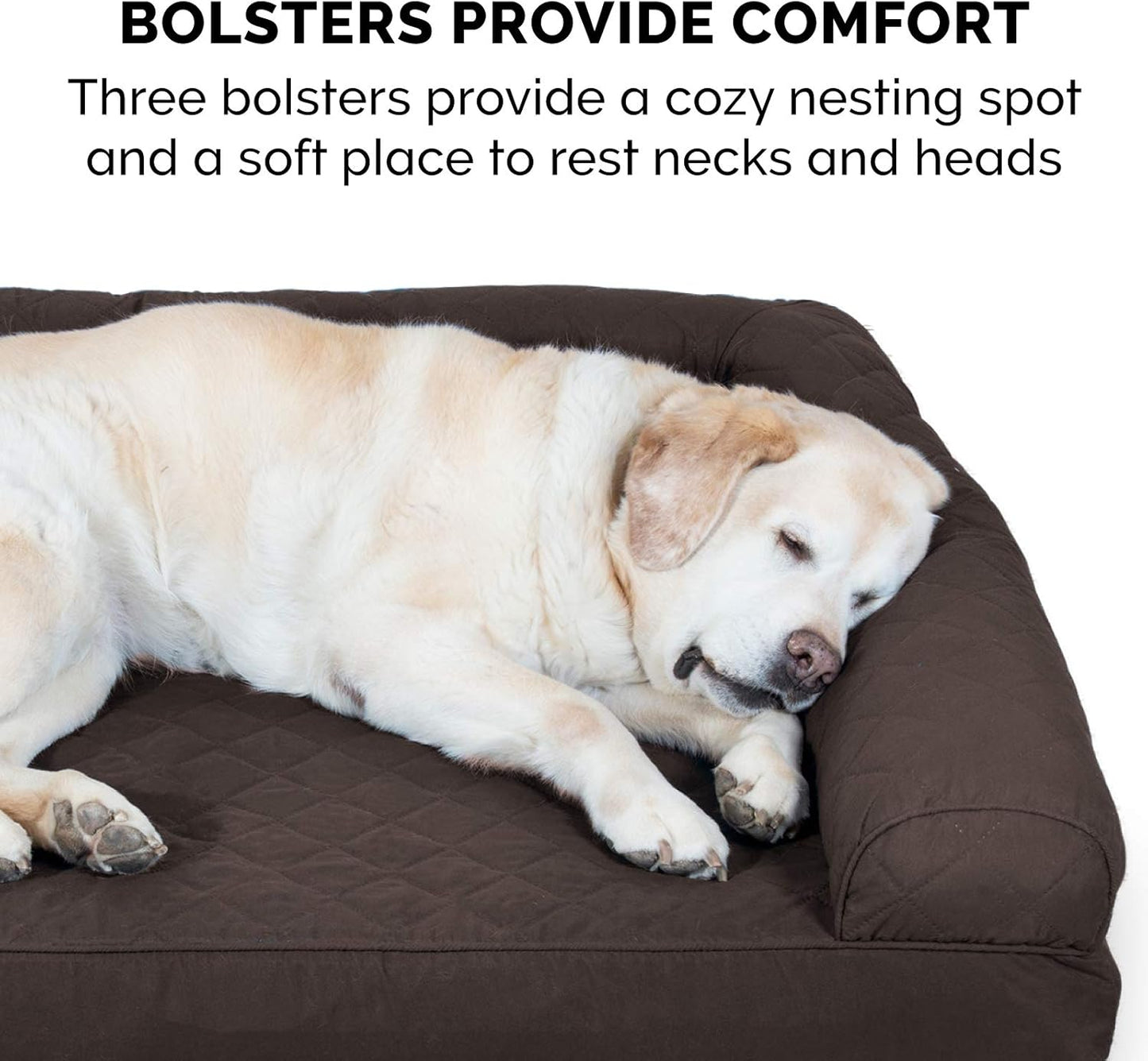 FurHaven Supportive Cooling Memory Foam Sofa Dog Bed with Washable & Removable Cover - Quilted - Coffee, Dogs Up to 125 lbs - Jumbo Plus XXL