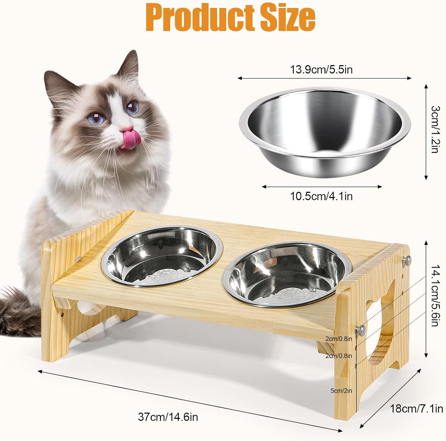 Upgraded Elevated Cat Food and Water Bowl Set, Raised Kitten Bowls for Indoor, Cats Dishes for Feeding & Watering