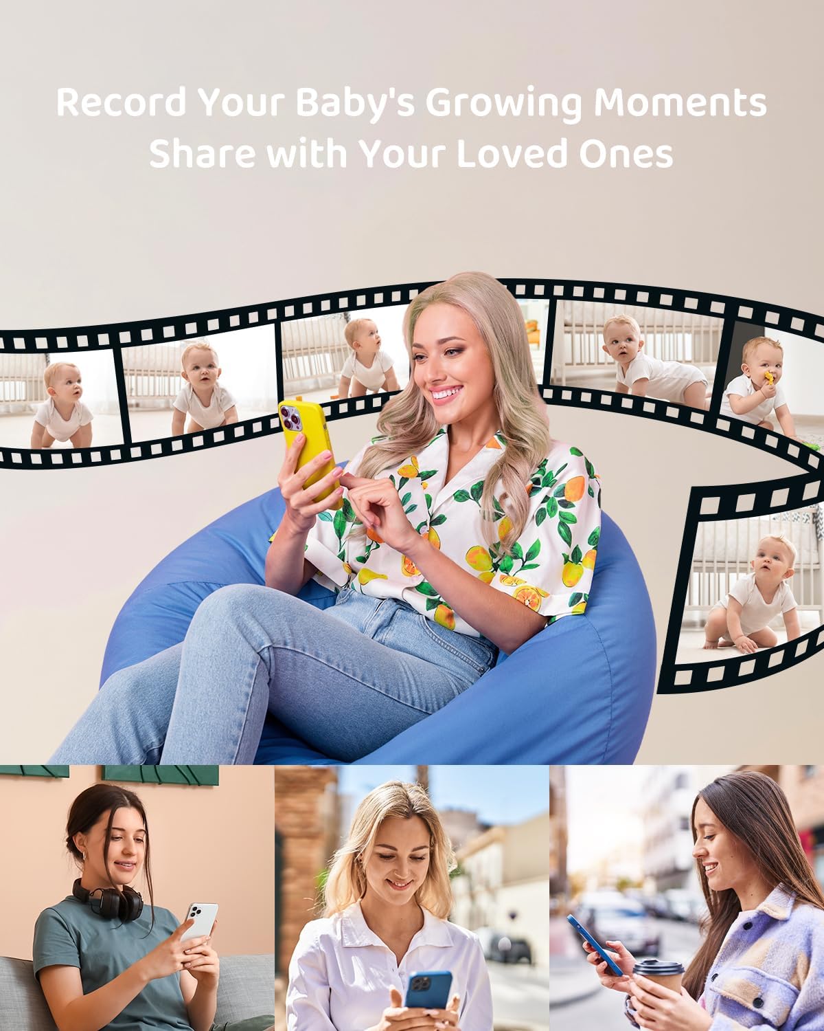 ARENTI 2.4G&5G Smart Baby Monitor with Camera and Audio, 5’’ WiFi/No-WiFi 4MP Split Screen with Night Light, Smoothing Lullabies, Cry&Motion Detection, Temp&Humidity Senor, Free APP with Motion Video