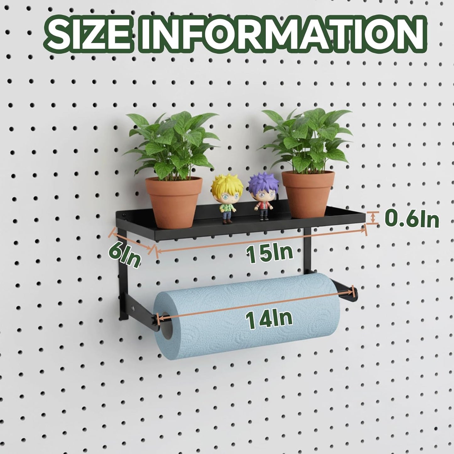 1 Pack Paper Towel Holder for Pegboard, Pegboard Paper Towel Holder with Shelf, Heavy Duty Peg Board Accessory, Pegboard Accessories for Garage, Workbench, Laundry or Craft Room Organization