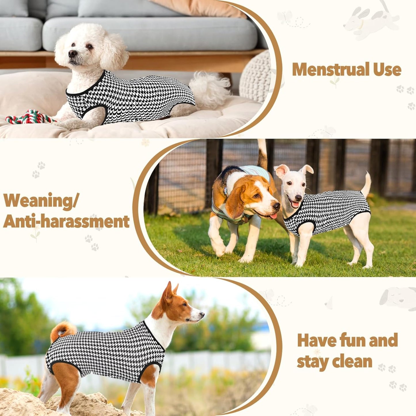 Dog Diapers Suit Period Onesie for Female Dog Sanitary Panties Male Doggy Heat Diapers Cover Fit for Small Medium Dogs Black Plaid, X-Large