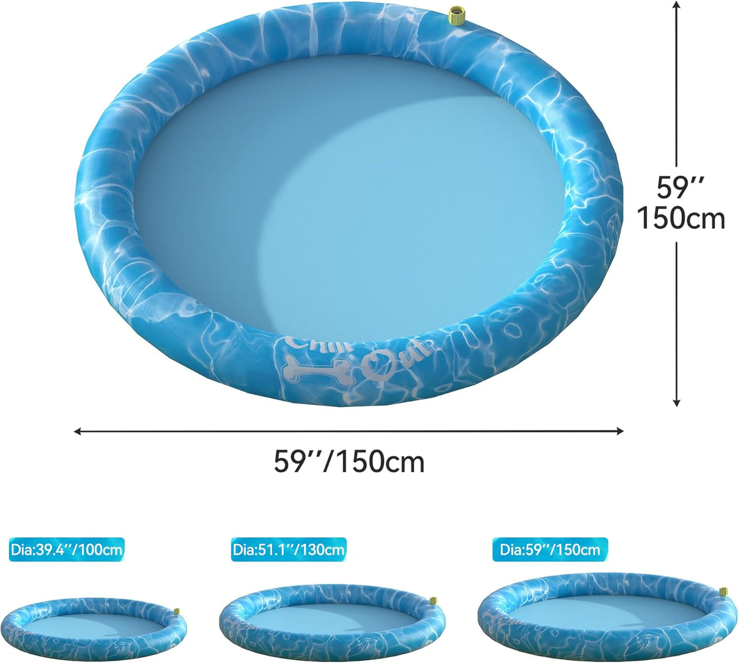 ALL FOR PAWS Splash Pad for Dogs, Outdoor Water Play Dog Sprinkler, 59" Anti-Slip Dog Pool for Dog Bath, Fun Backyard Fountain Play Cooling Mat for Dogs
