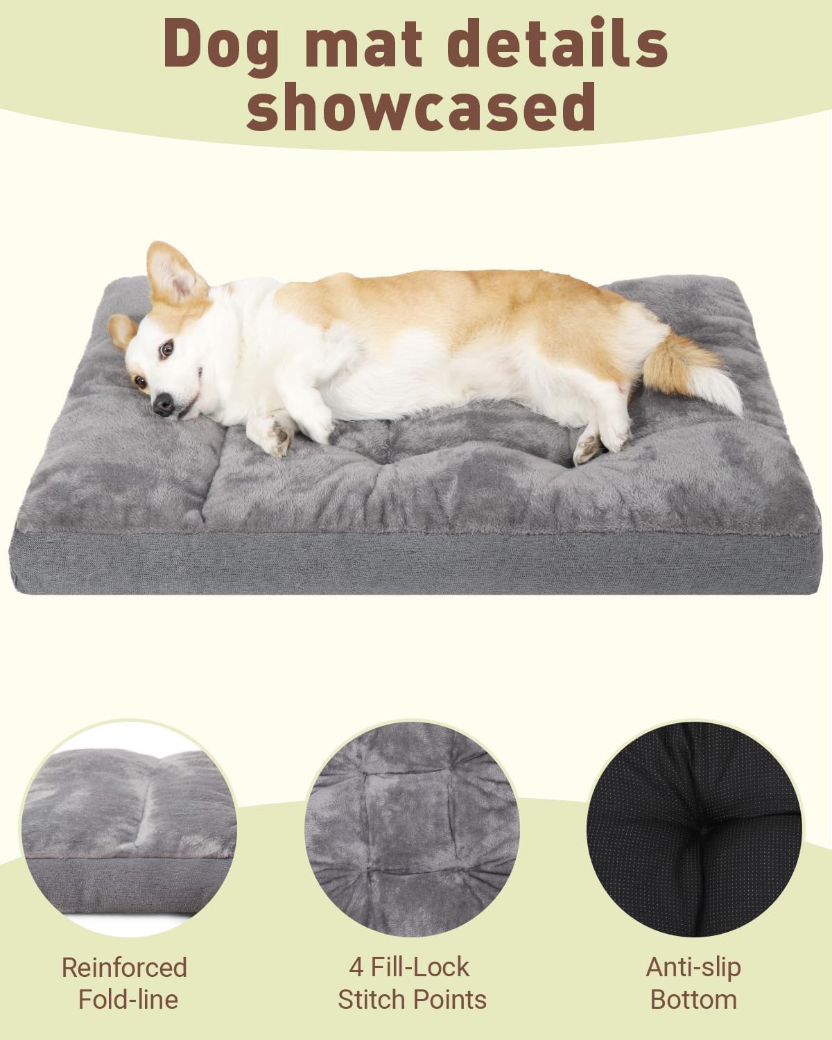 Dog Bed for Crate for Medium Large Sized Dog, Machine Washable Bed Plush Pet Kennel Pad with Non-Slip Bottom, Pet Sleeping Mat, 35x23 Inch, Dark Gray