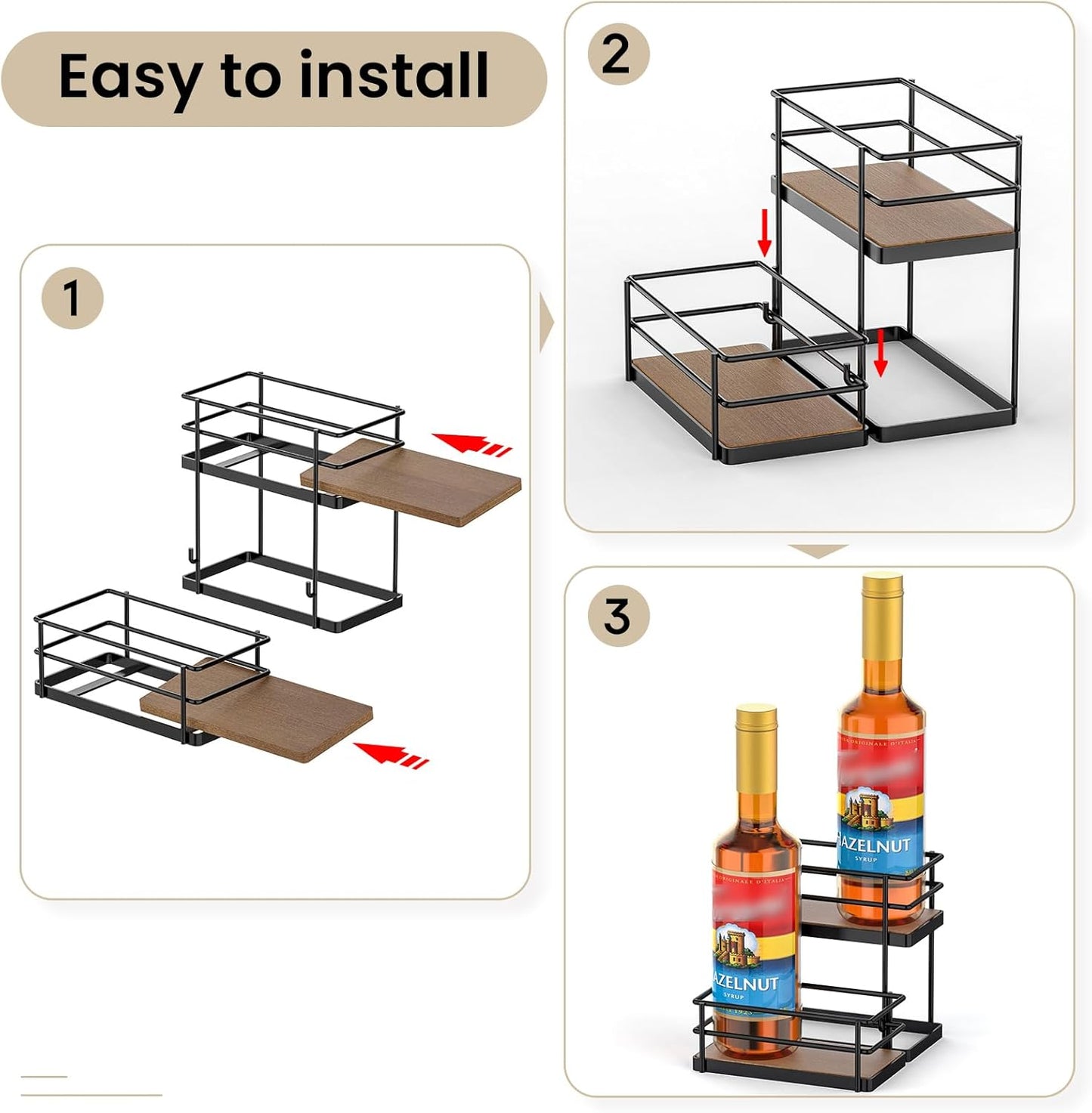 THYGIFTREE Coffee Syrup Rack Organizer 4 Bottle Syrup Holder Stand 2-Tier Storage Shelves for Kitchen Coffee Bar Station