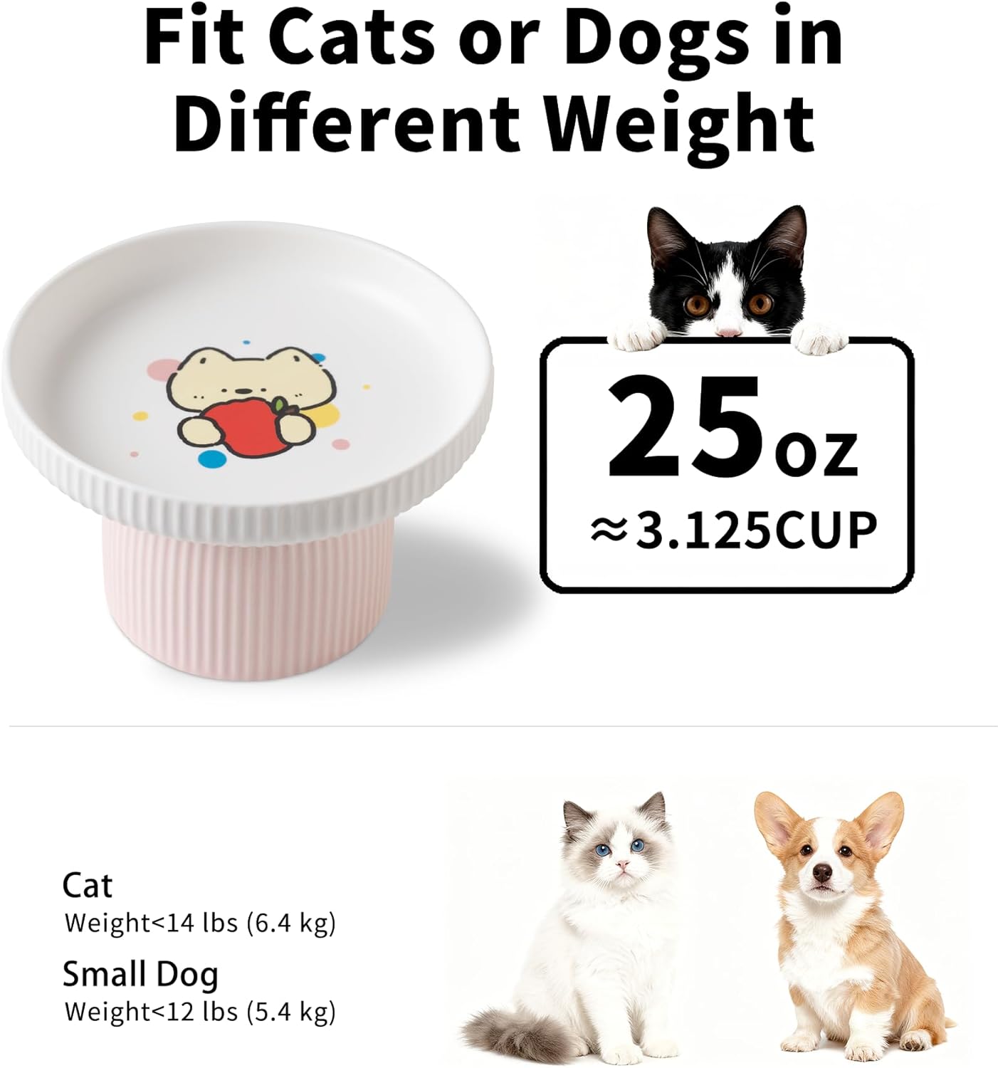 Raised Ceramic Cat Bowl with Tall Stand – Extra Wide Shallow Cat Food Dish for Whisker Fatigue Relief & Anti-Vomiting, Safer Than Plastic, Heavier Than Metal, Lead-Free Dishwasher Safe