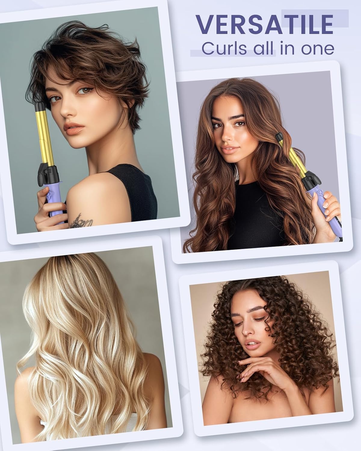 Rotating Curling Iron Set for Long Hair, Automatic Curling Wand Easy to Use Get Beach Waves 3 Interchangeable Ceramic Barrels 0.75" 1" 1.25", 5 Heat Settings up to 430°F, Dual Voltage