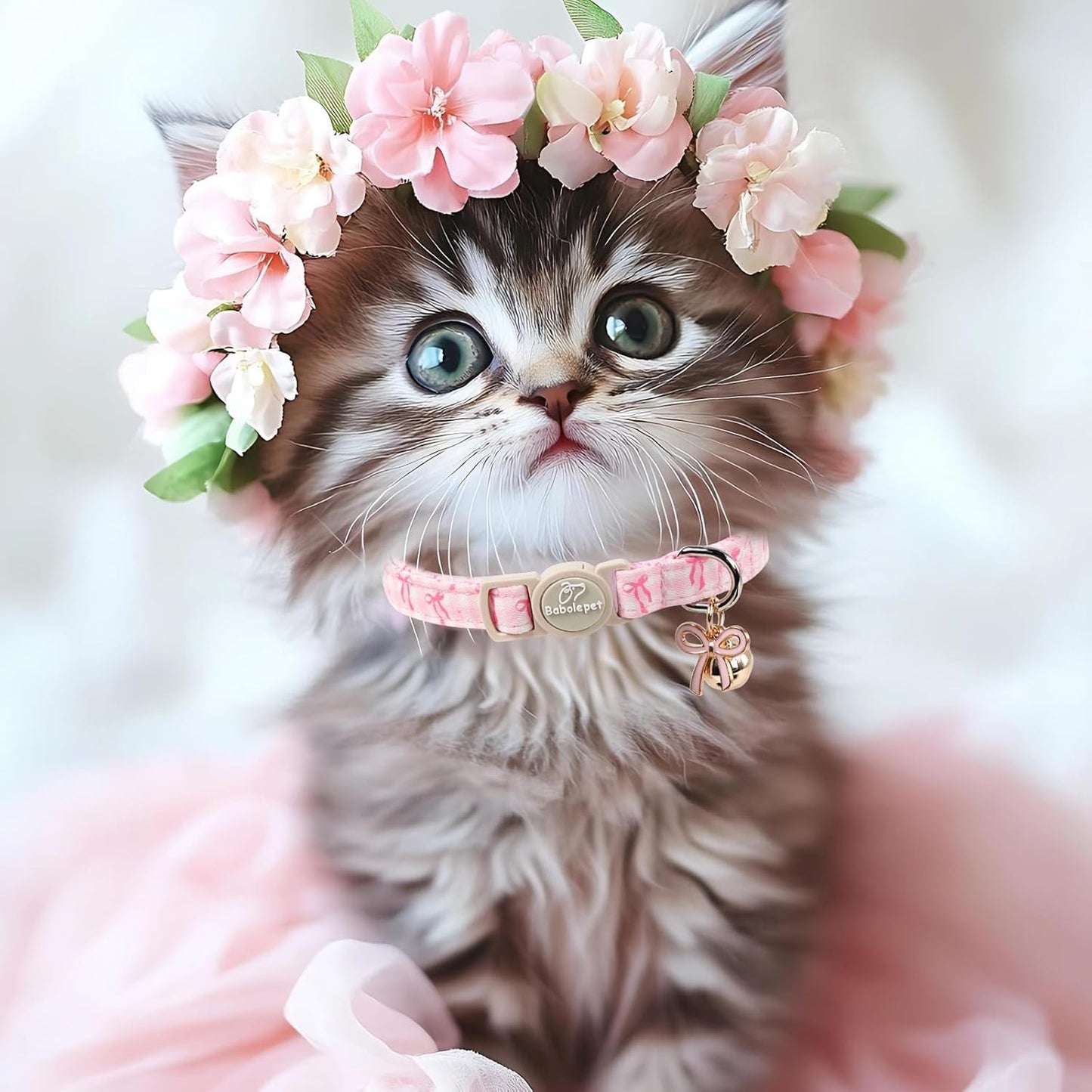 2 Pack Pink Cat Collars - Spring Summer Breakaway Cat Collar with Bell, Bow and Flower Pendant, Adjustable Kitten Collars for Girl Cats, Cute Pink Plaid &Bow