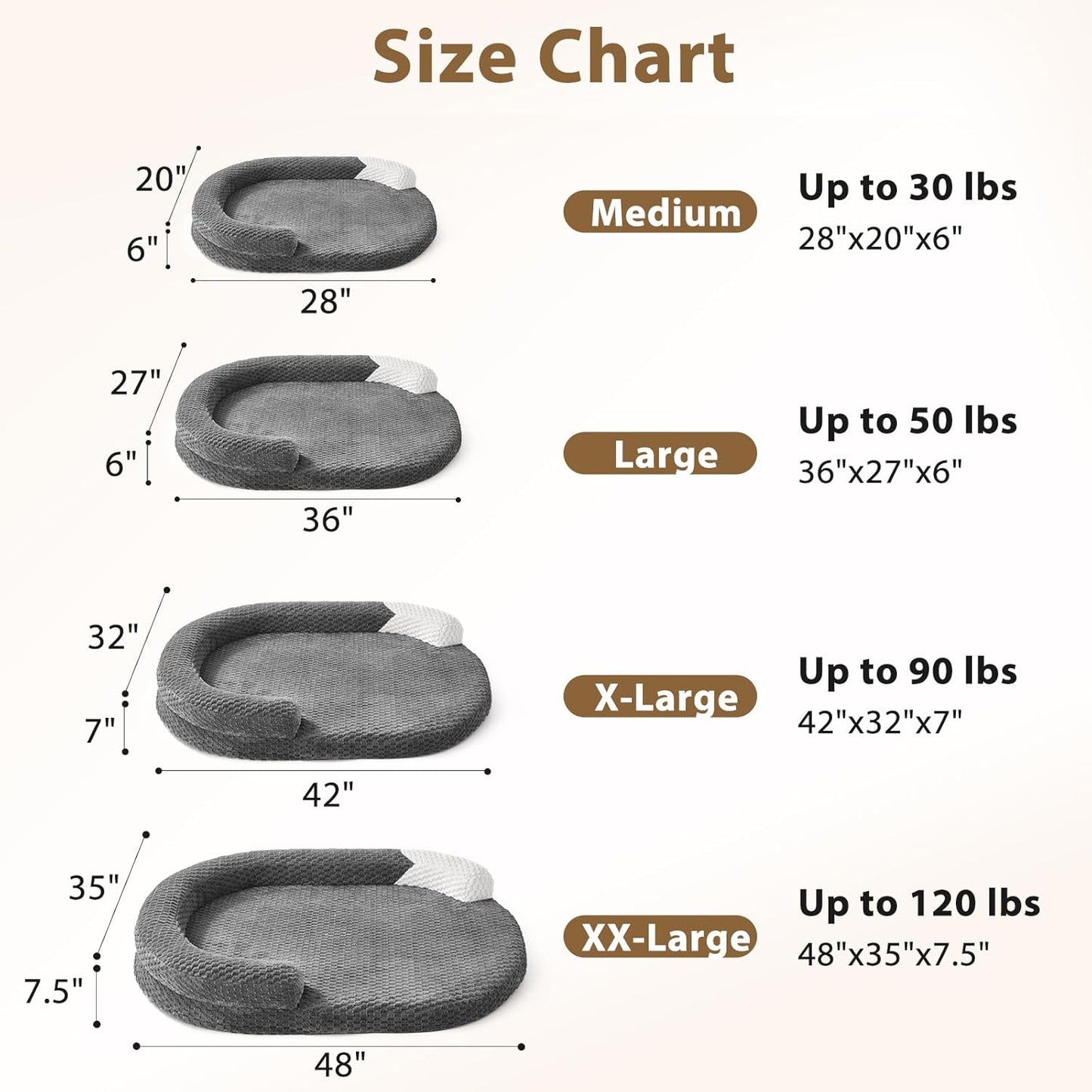 JOEJOY Orthopedic Dog Beds Large Sized Dog, XL Washable Waterproof Large Dog Bed with Removable Cover, Extra Large Egg-Crate Foam Pet Bed with Bolster Sides & Non-Skid Bottom, Dark Grey, 42''x31''