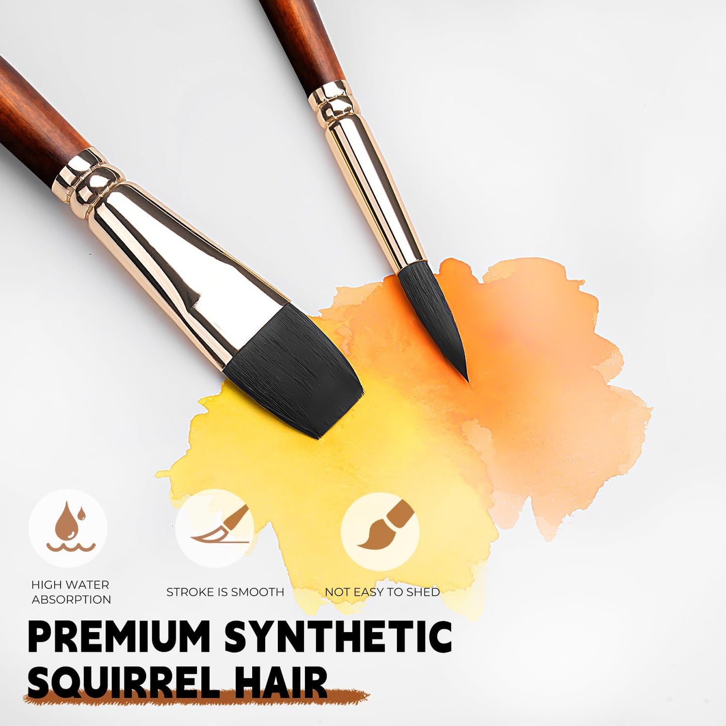 Watercolor Brushes Professional, Fuumuui 10Pcs Synthetic Squirrel Hair Water Color Paint Brush Set for Artists - Flat, Round Pointed, Dagger, Cats Tongue Oval Wash for Watercolor Gouache Inks Painting