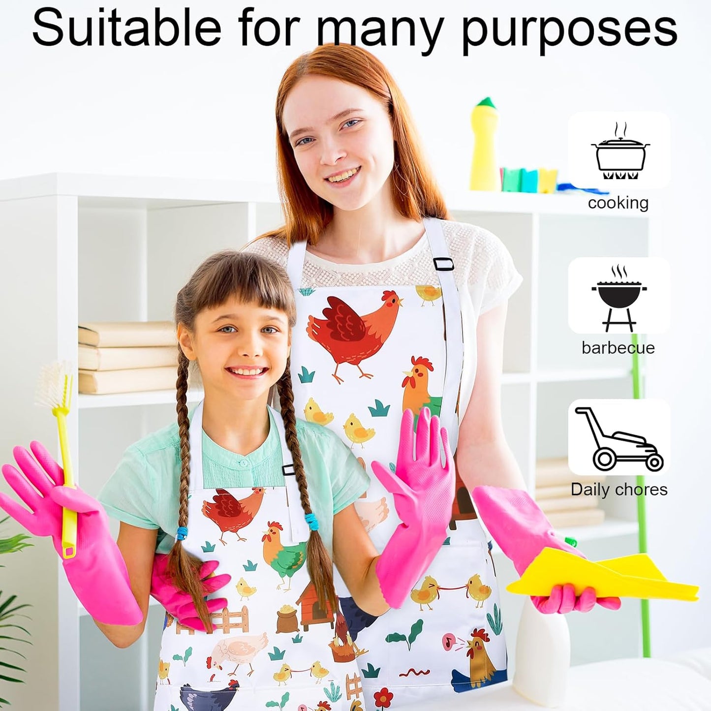 2 Pcs Parent Child Aprons, Mommy and Me Aprons, Adjustable Kitchen Apron with 2 Pockets, Cute Matching Apron