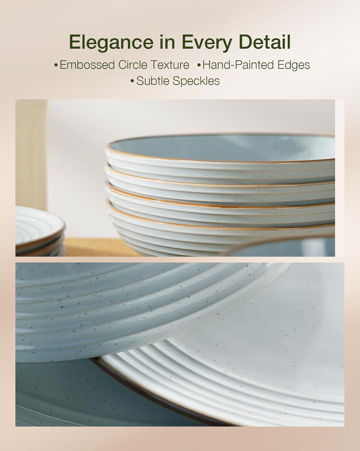 Famiware Jupiter Stoneware Dinnerware Sets, Handcrafted Plates and Bowls with Embossed Swirl & Speckles, Blue - Chip & Scratch Resistant, Dishwasher Microwave Safe Minimalist Dishes for 8 (24-Piece)