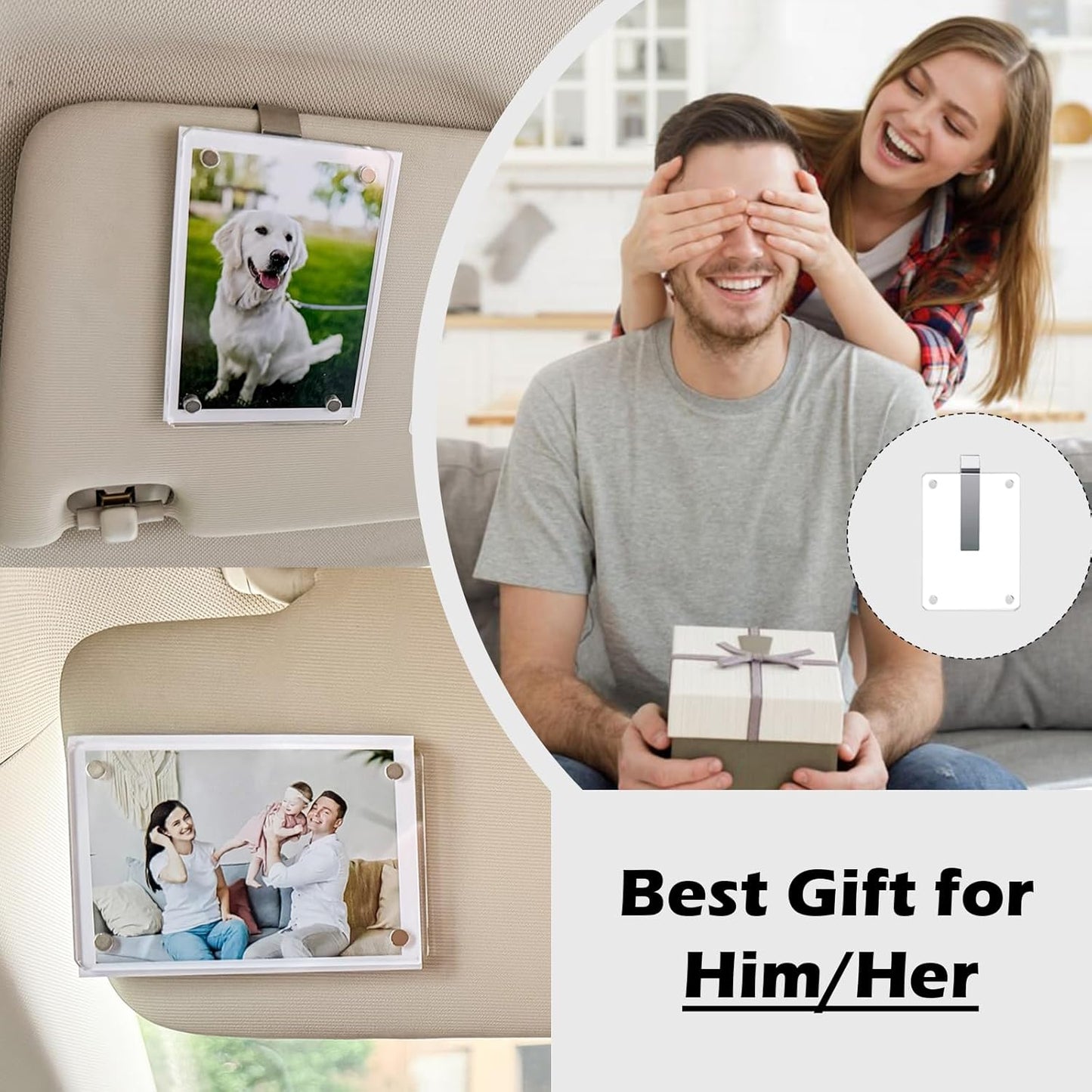 Gift for Boyfriend Husband Girlfriend Car Decorations Interior Picture Holder, Car Visor Photo Clip Magnetic Frame Valentine's Day Personalized Photo Gifts Cute Car Decor Accessories 3.5 x 2.4 inch (1 PC)