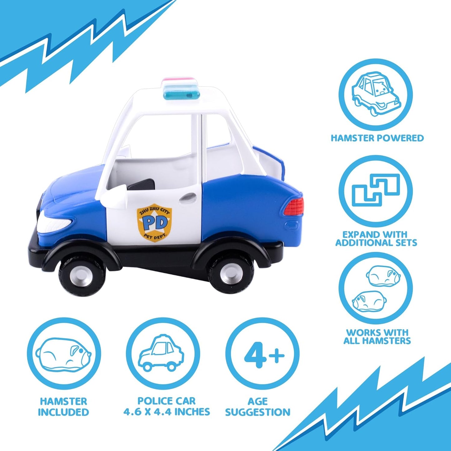 ZhuZhu City Electronic Hamster Police Car Toy – Interactive Pet with 40+ Sounds & Sirens – Includes Mr. Squiggles – Birthday Gift for Boys & Girls Ages 4+