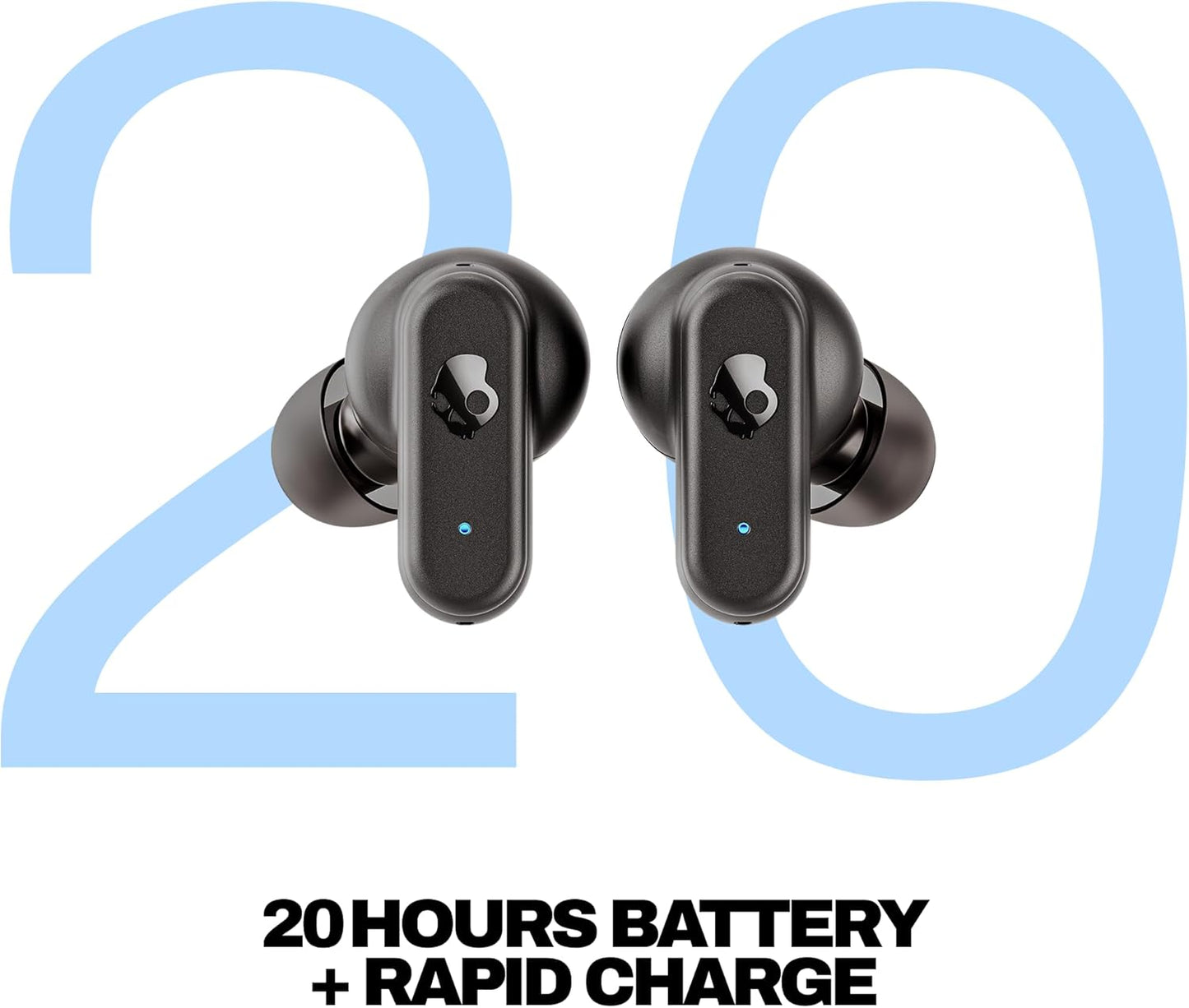 Skullcandy Dime 3 Wireless Earbuds, Bluetooth Headphones, Noise Isolating Fit, Up to 20 Hours Battery, Microphone for iPhone Android, Easy Carry with Integrated Lanyard - True Black