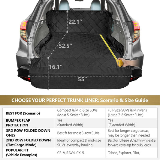 F-color SUV Cargo Liner for Dogs, Heavy Duty Water Resistant Pet Cargo Cover Dog Seat Cover Mat for Mid-Size SUVs Sedans Vans with Bumper Flap Protector, Non-Slip, Standard Size Universal Fit, Black