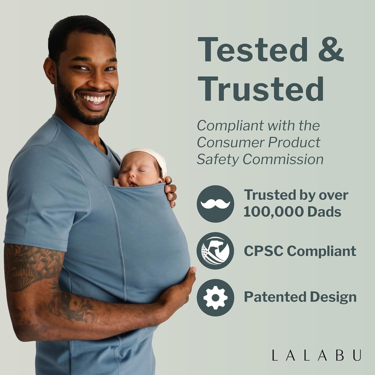Lalabu The Dad Shirt | Hands-Free Baby Carrier for Dad with Kangaroo Pouch | Engineered for Bonding, Safety, & Comfort for Newborns Up to 15 Lbs. | CPSC Compliant - Black - Large