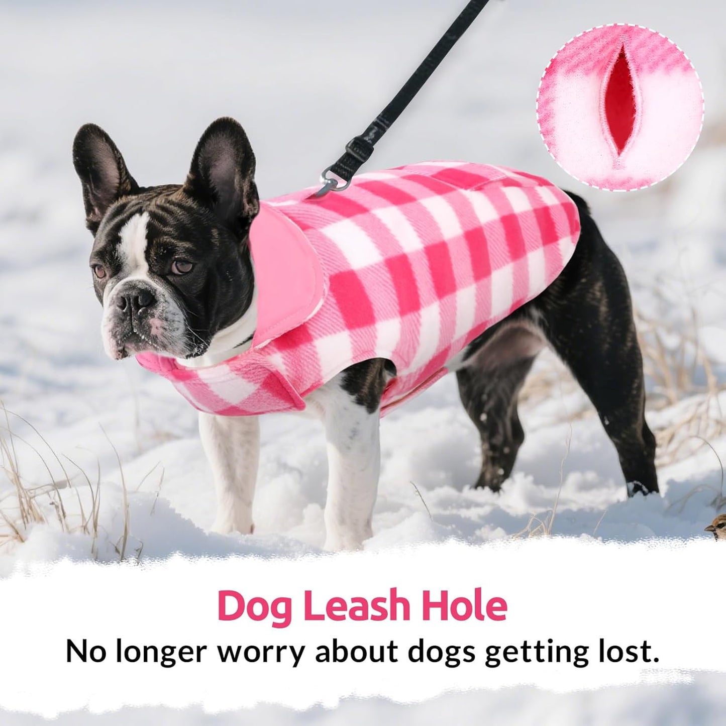 ASENKU Dog Winter Coat, Fleece Doggie Jacket Plaid Reversible Vest Waterproof Windproof Cold Weather Clothes for Small Medium Large Dogs (Pink, XL)
