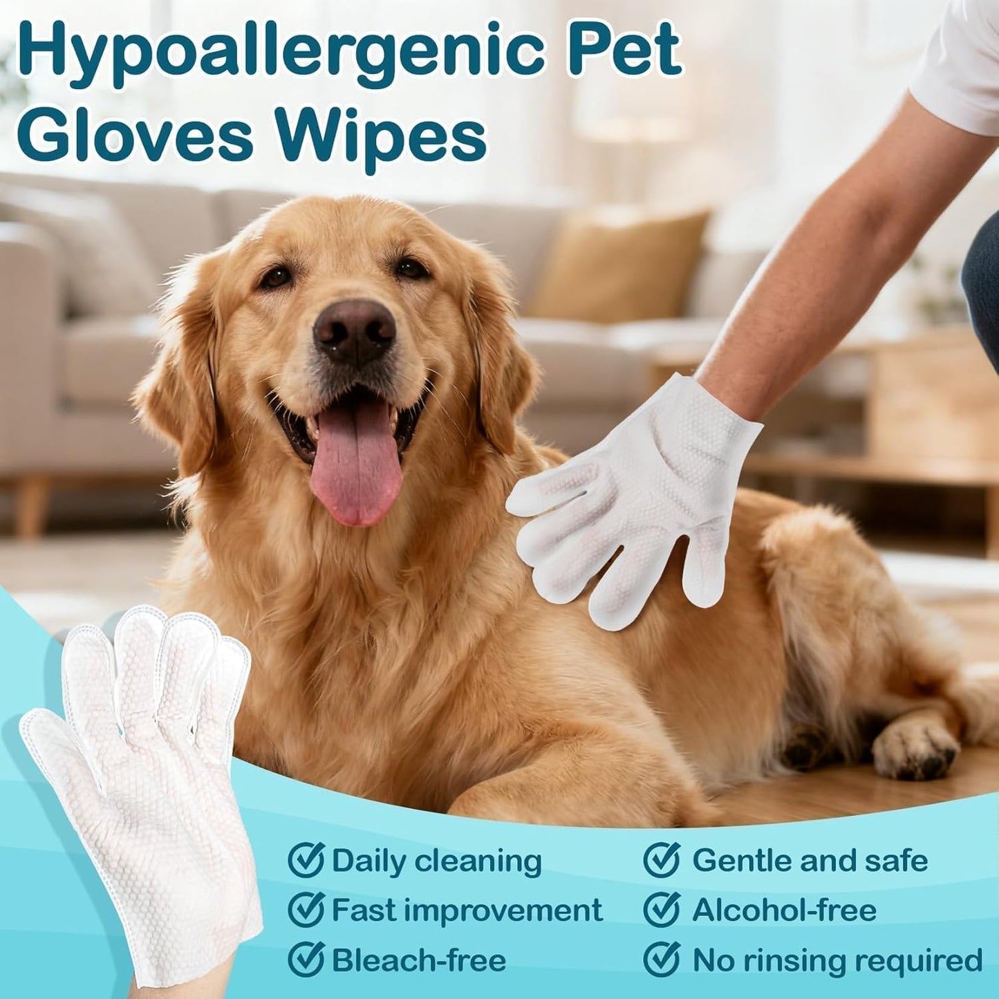 8PCS Pet Glove Wipes for Dogs Individual Pet Cleaning Gloves,Gentle Hydrating & Nourish Fur,Grooming Gloves for Dog & Cat Fur Horse Coat Care，Pet Bathing Wipes for Daily Care,Travel