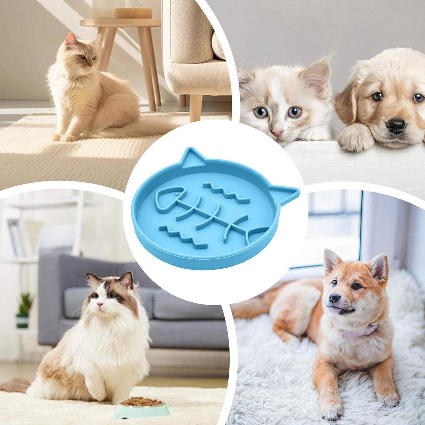 Cat Slow Feeder Bowl, Non Slip Silicone Puzzle Dish, Interactive Feeding Dispenser for Puppies Kittens, Anti Gulping Design Improves Digestion, Easy Clean Pet Bowl for Indoor Outdoor Use