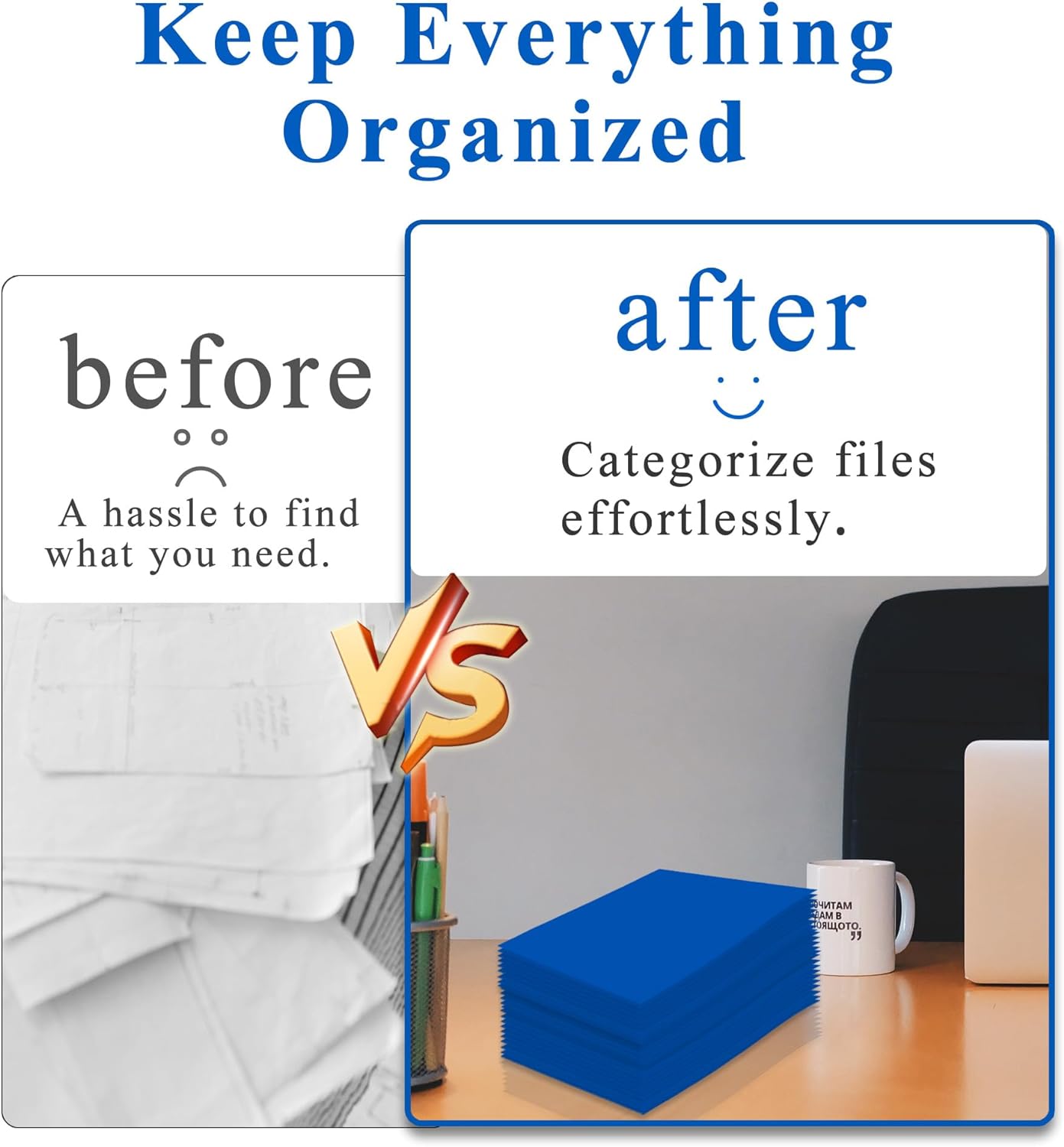 Zzrywuty File Folders with Pockets Letter Size,50-Pack Paper Folders with Card Slot,Blue Two Pocket Folders for School Students,Businessmen,Home and Office Workers