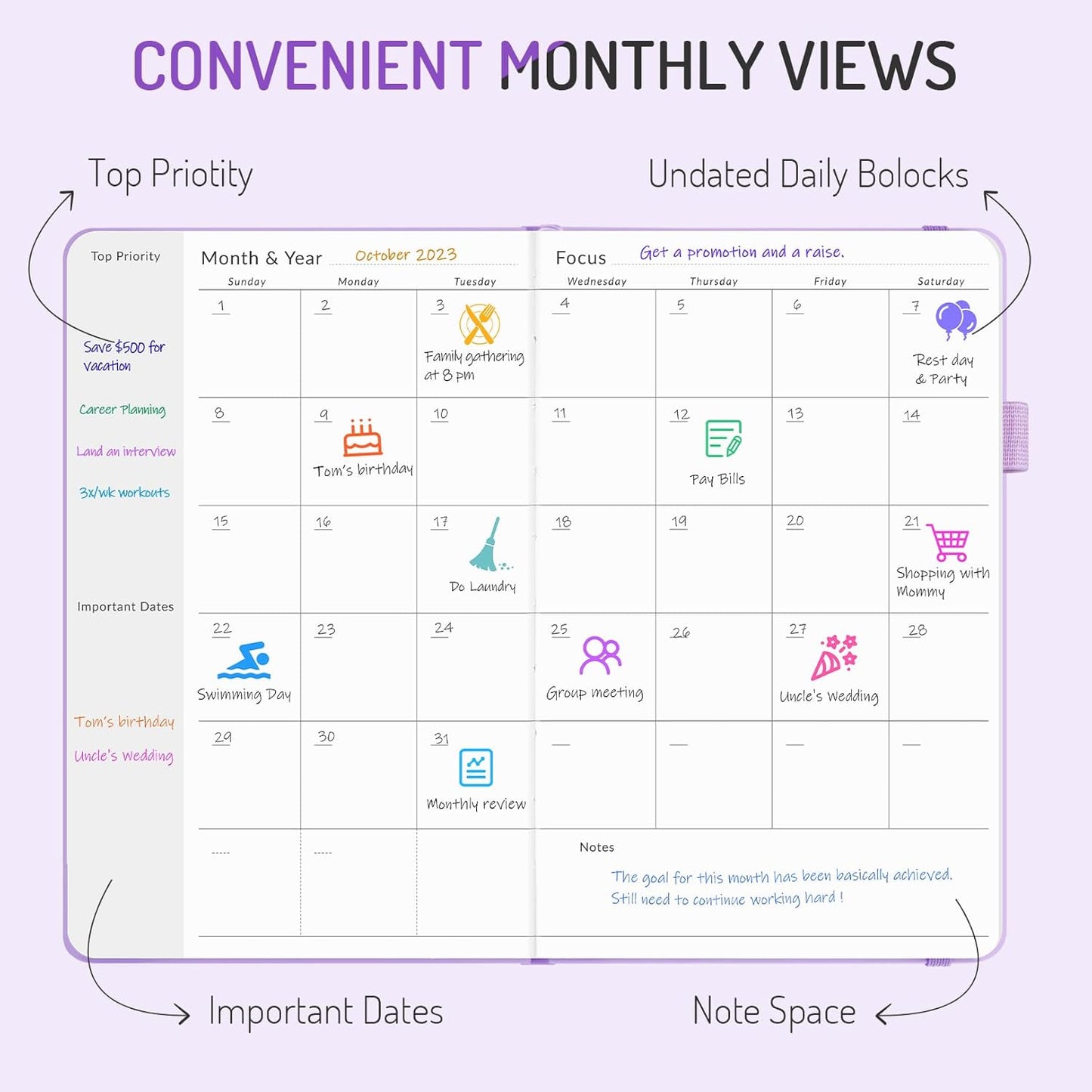 Undated Weekly Planner for 2026, Forvencer Simplified Weekly & Monthly Calendar Planner, Cute Daily Organizer Notebook, Agenda Journal to Track Goals & Tasks, Start Anytime, A5 Size, Black