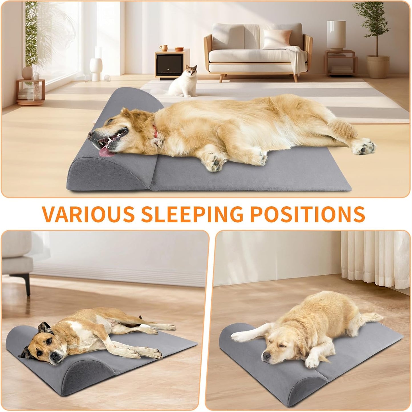 Dog Bolster Pillow for Large Dog, Benefit for Cervical Vertebra and Neck, Headrest with High Resilience Foam, Easy to Carry, Machine Washable Cover＆Easy to Clean, Light Grey(Large)