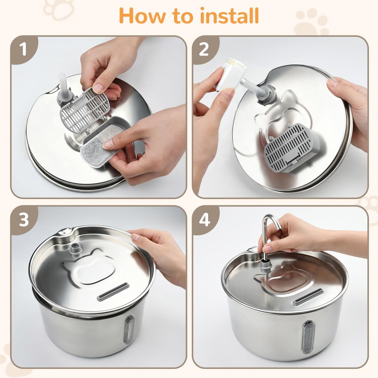 Cat Water Fountain Stainless Steel, 135oz/4L with Adjustable Pump & 3 Flow Modes, Ultra-Quiet Automatic Cat Dog Water Dispenser, Large Capacity Water Fountain for Cats, Dogs, Multiple Pets