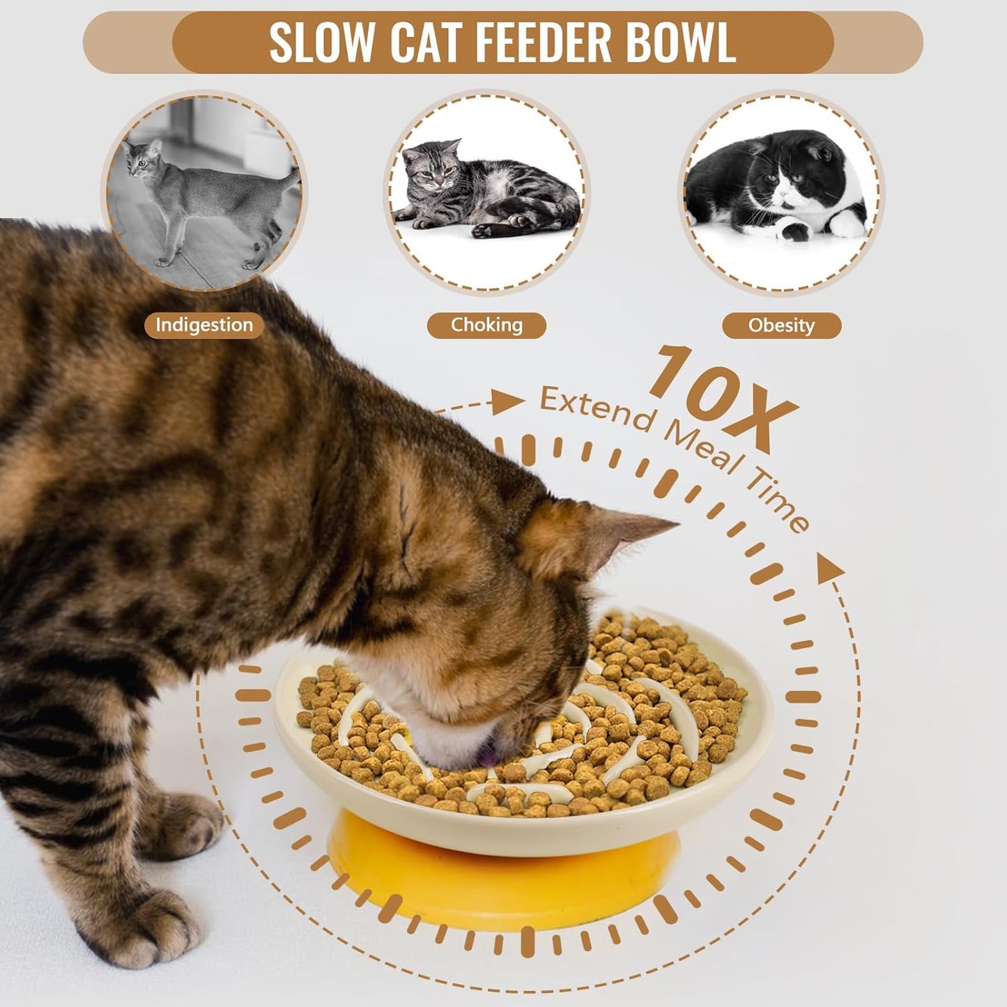 Slow Feeder Cat Bowl Set of 2, Ceramic Slow Feeding Cats Bowl Whisker Friendly, Anti Vomiting Cat Feeder for Dry and Wet Food，Fun Maze Interactive Bloat Stop Puzzle Bowls for Healthy Eating Diet