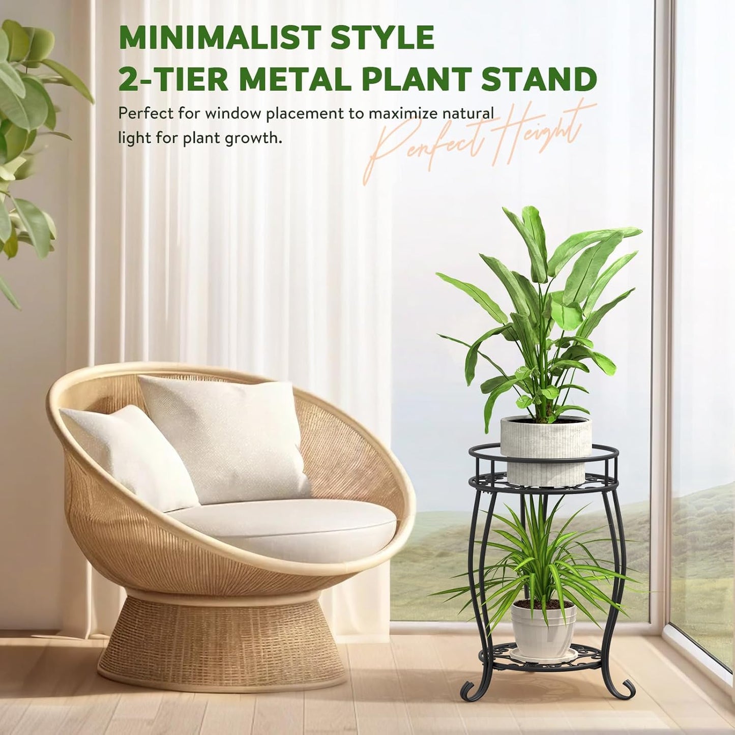 TOSKING 2 Tier Metal Plant Stand Indoor Outdoor , Rustproof Stable Plant Stands Multiple Plant Rack Holder Flower Pot Stand for Living Room Balcony Garden Patio Bedroom (Black, 19.5)